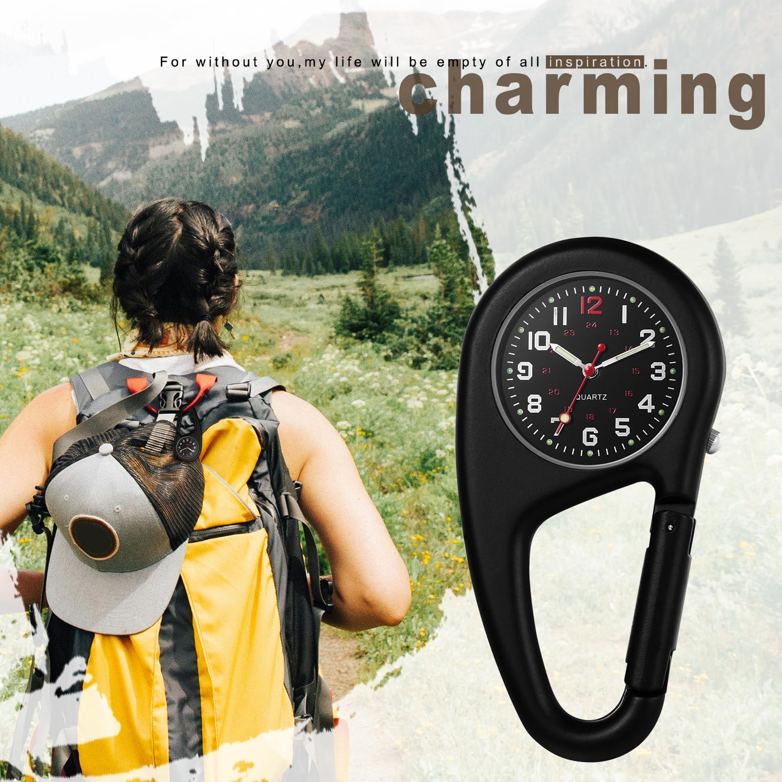 Clip on Watch Carabiner - Glow in The Dark Waterproof Pocket Watch for Men & Women | Perfect for Doctors, Nurses, Hiking & Outdoor Activities | Novelty Fob Watch with Carabiner Clip