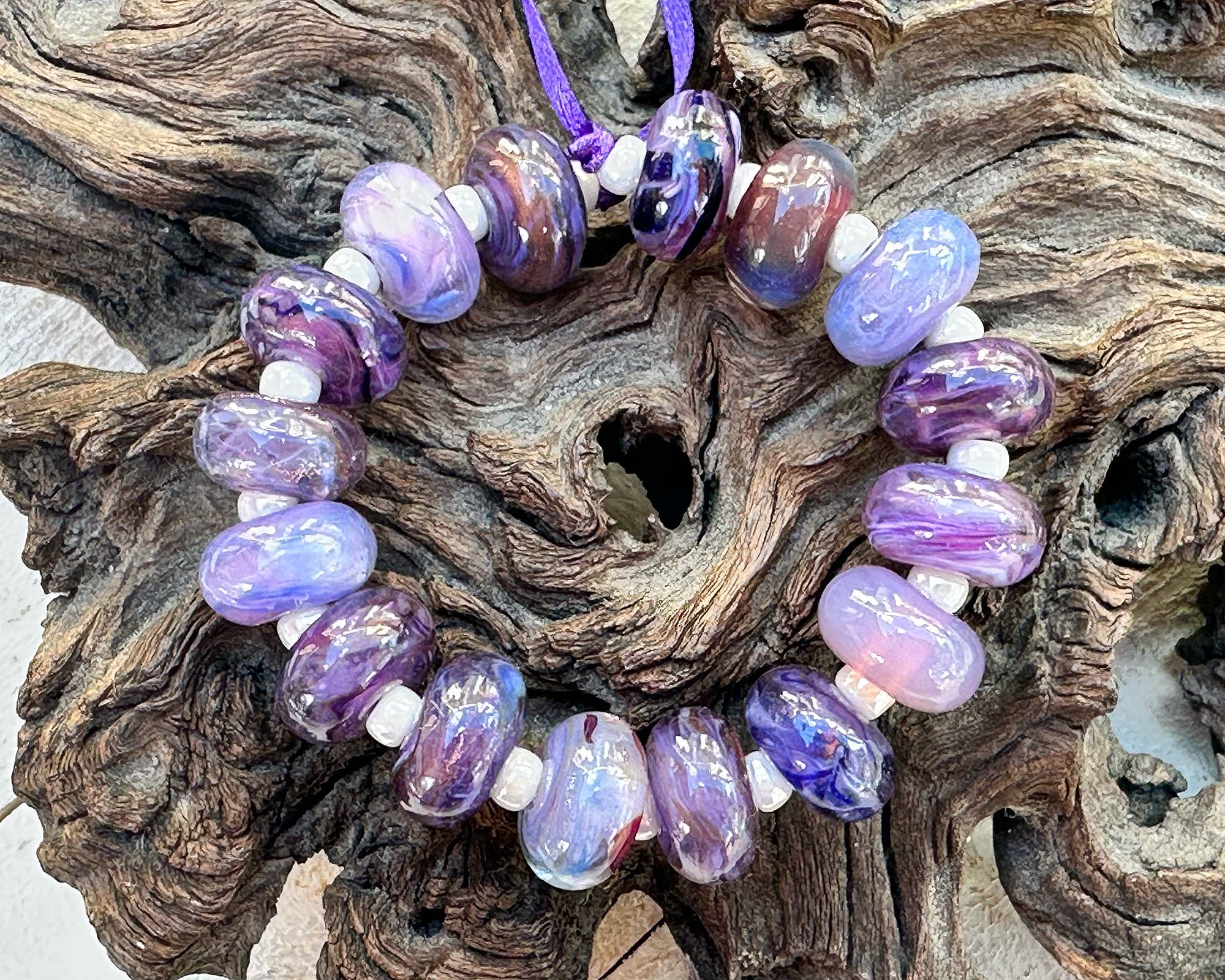 16 Royal Purple Swirl Lampwork Glass Beads Set for Jewelry Making - DIY Necklace, Bracelet & Earring Crafting Supplies (SRA) | Perfect for Handmade Gifts & Boho Style Accessories