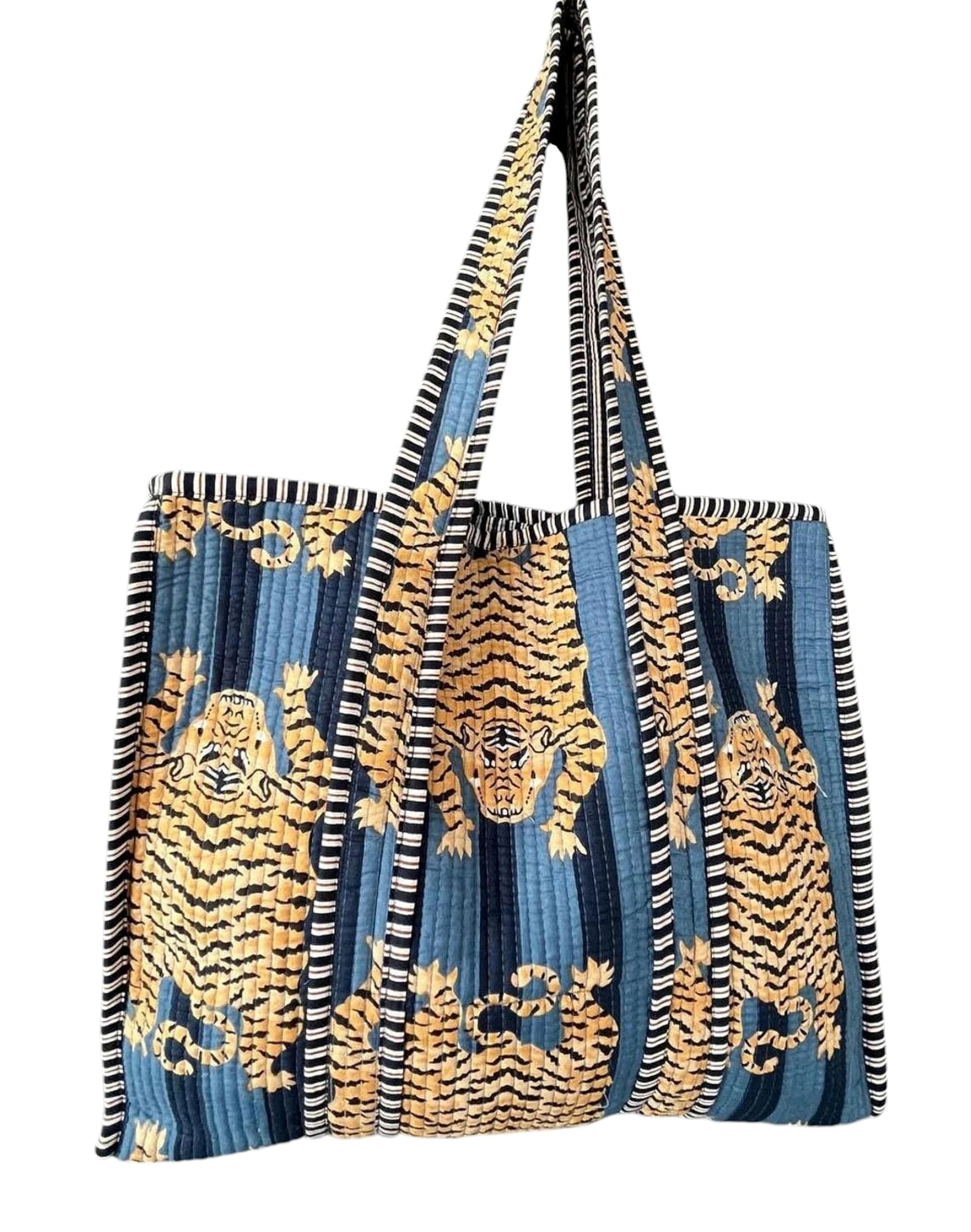 Handblock Printed Cotton Shoulder Tote Bag for Women - Lightweight Travel Purse, Shopping Grocery & Beach Bag | Perfect for Travel, Shopping, and Outdoor Activities