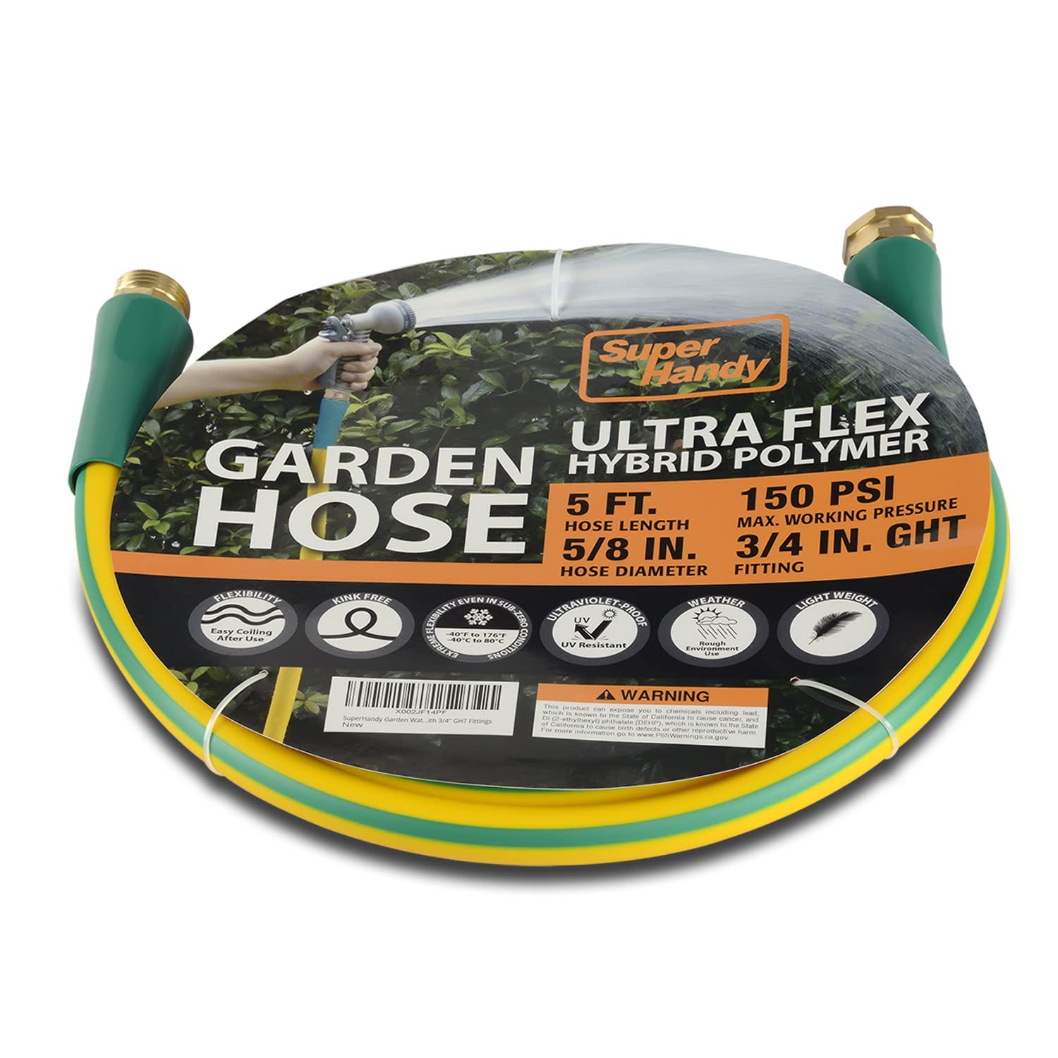 SuperHandy 5 FT Garden Lead-in Water Hose - Durable & Flexible for Lawn, Garden, and Outdoor Watering | Perfect for Sprinklers, Washing Cars, and Pet Care