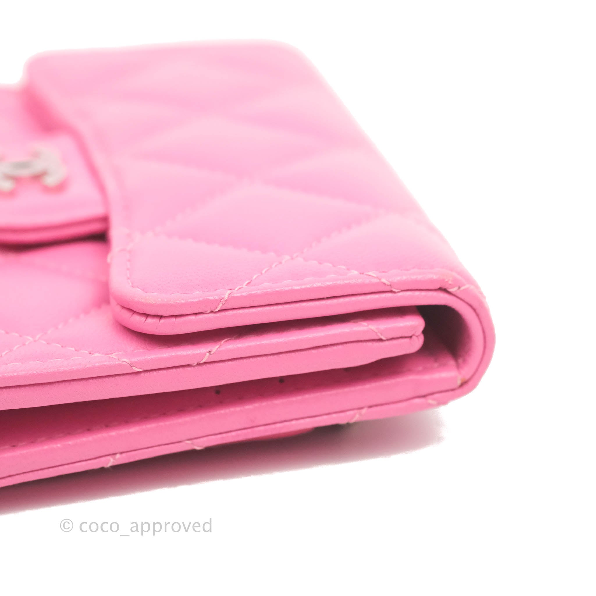 Chanel Classic Flap Wallet in Pink Lambskin Leather with Silver Hardware - Luxury Women's Wallet for Everyday Use & Special Occasions