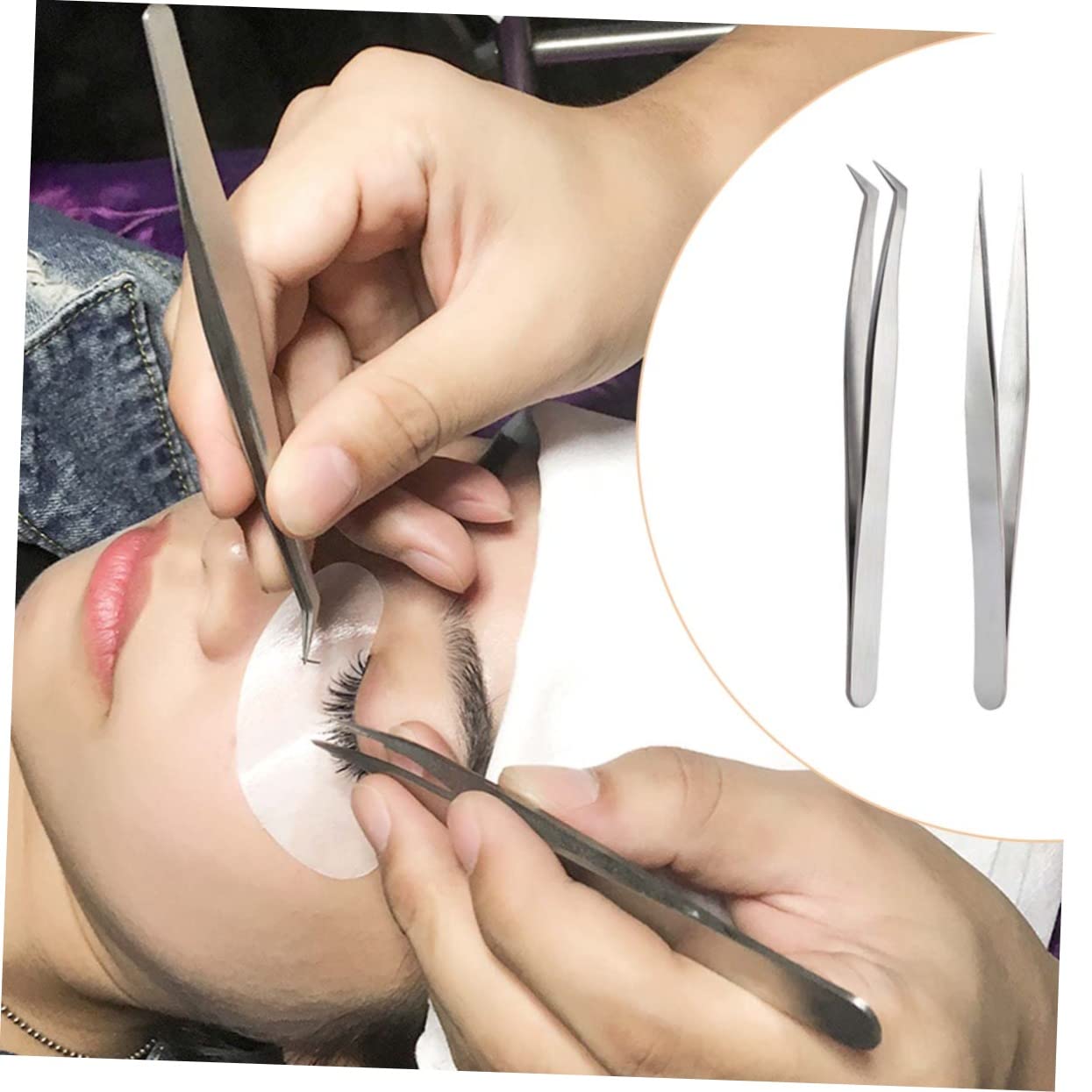 Premium Stainless Steel Eyelash Extension Tweezers - Professional Lash Clip Applicator for False Eyelash Grafting | Perfect for Salon, Home Use & DIY Lash Extensions