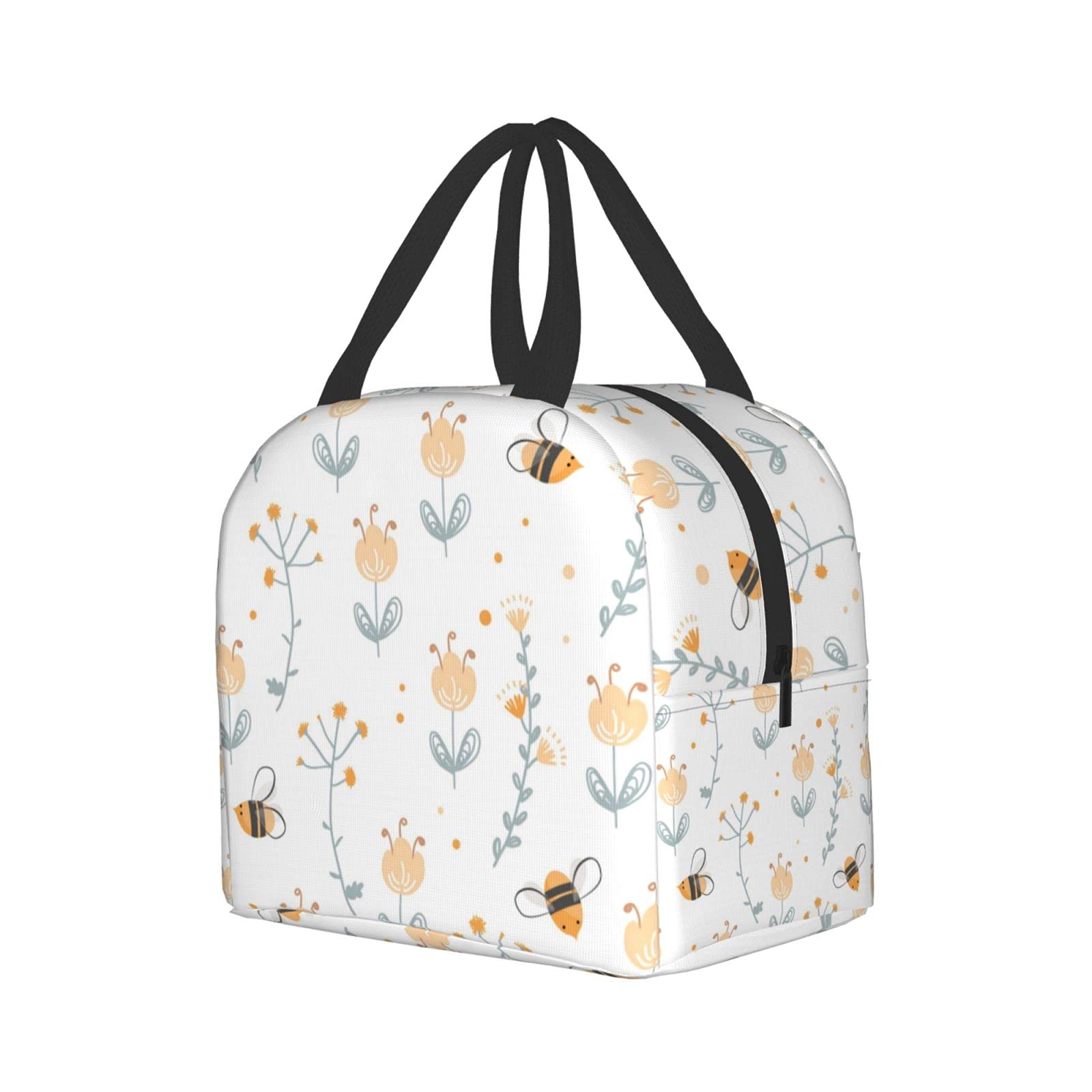 Insulated Reusable Lunch Bag with Front Pocket - Leakproof Cooler Tote for Women & Men - Perfect for Office, Work, Picnic & Outdoor Activities - Cute Bee Design