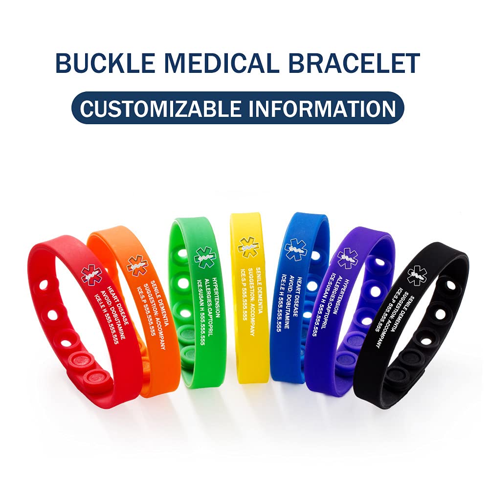 Custom Engraved Medical Alert Bracelet - Waterproof & Adjustable Silicone ID Bracelet for Men & Women | Emergency Medical Info, Allergies, Diabetes | Perfect for Outdoor, Travel & Daily Safety
