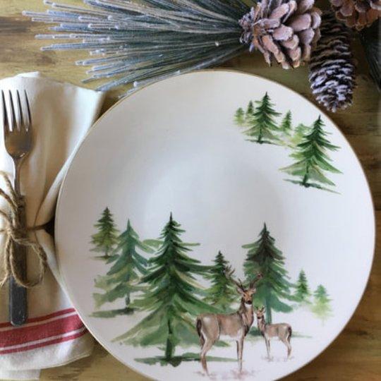 Wild Evergreen Salad Plate Set of 6 - Elegant Dinnerware for Healthy Meals, Family Gatherings & Party Serving