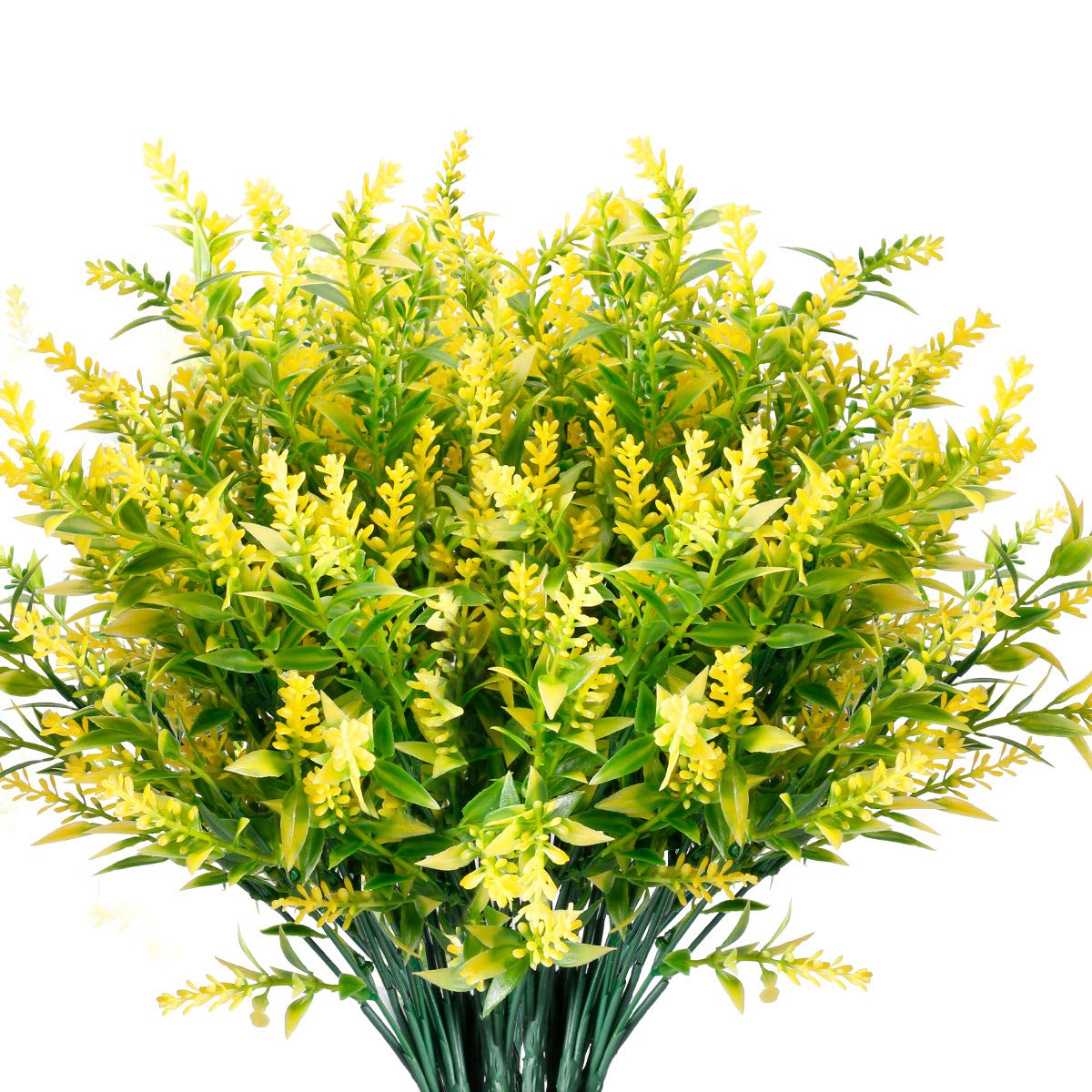 8 Bundles Artificial Lavender Flowers - UV Resistant Faux Plastic Plants for Outdoor Garden, Porch & Window Box Decor - No Fade, All Weather (Yellow) - Perfect for Home, Wedding & Party Decoration