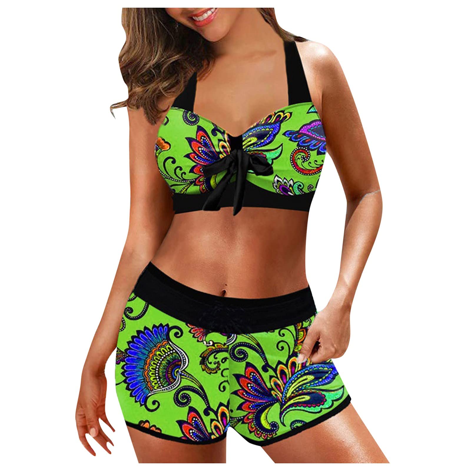 FMCHICO Women's Floral Print Bikini Set - Halter Neck Twist Front 2 Piece Swimsuit | Beach Vacation, Pool Party, Summer Swimwear for Women