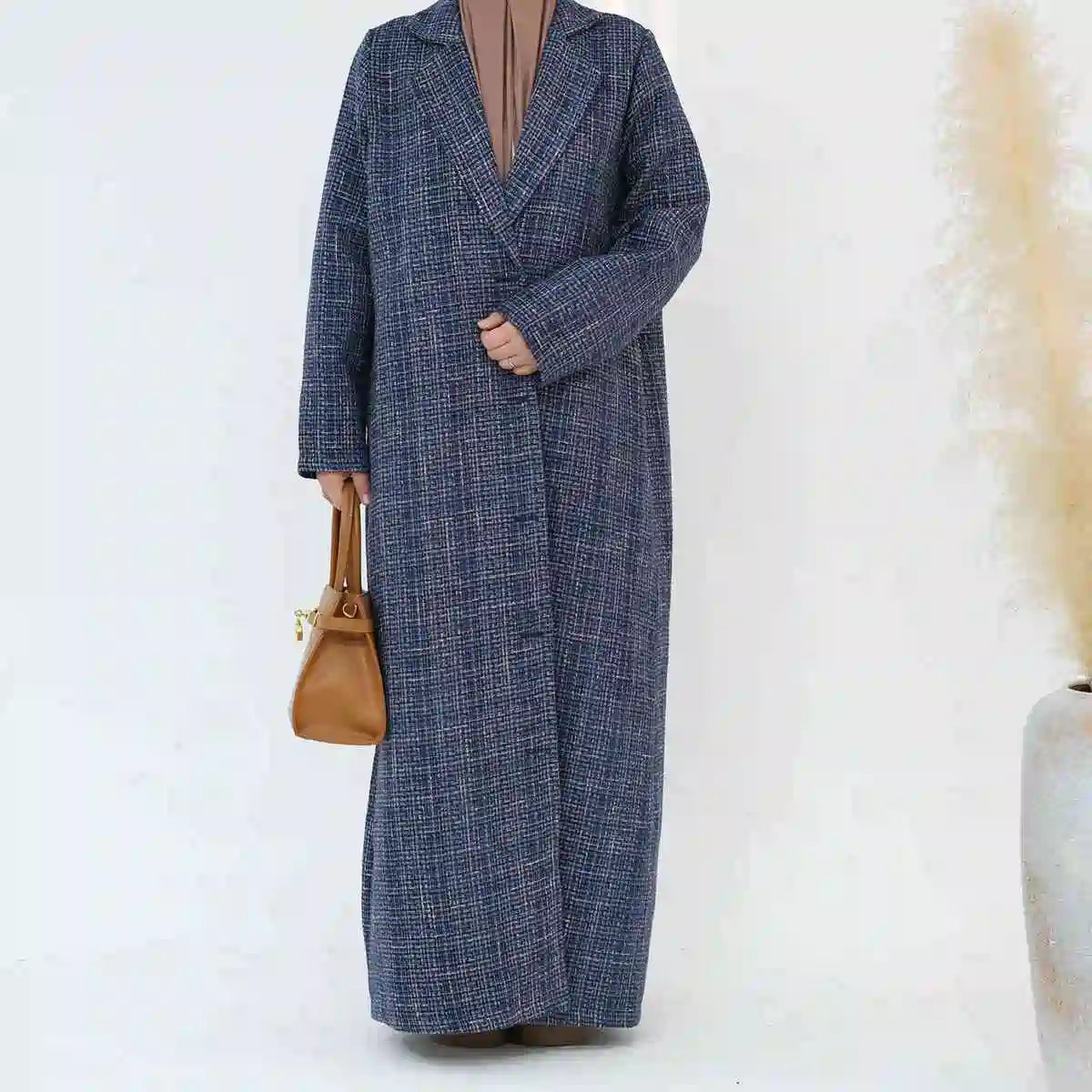 Stylish Winter Fall Tweed Thick Open Abaya Dress Coat for Women - Perfect for Modest Fashion, Cold Weather & Special Occasions