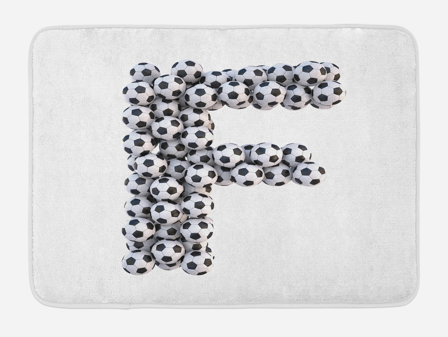 Ambesonne Letter F Bath Mat - Non-Slip Plush Bathroom Rug with Soccer Ball Design, 30.2 x 20 Inches, Black & White - Perfect for Game Day Decor, Kids' Rooms & Sports-Themed Bathrooms