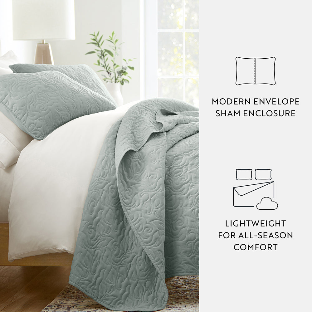 3 Piece Floral Stitch Quilted Coverlet Set - Queen Size Bedding with Matching Pillow Shams - Perfect for Guest Rooms, Master Bedrooms & Cozy Home Decor