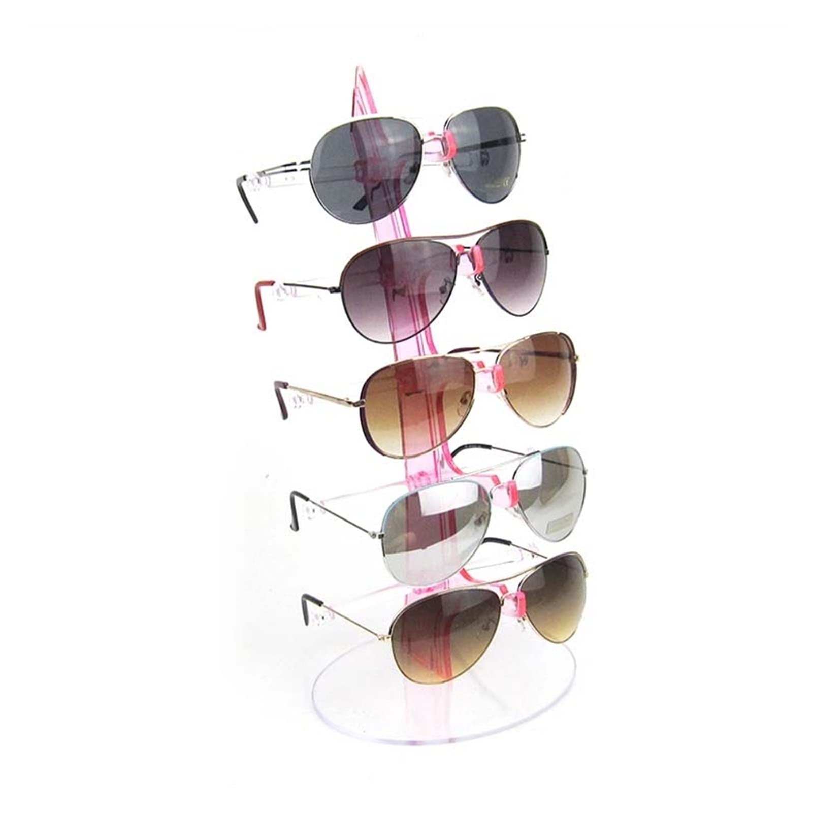 5-Tier Eyeglasses Display Stand - Black & Transparent Pink Sunglasses Holder for Organizing Glasses & Shades | Perfect for Retail Stores, Home Decor, and Optical Shops