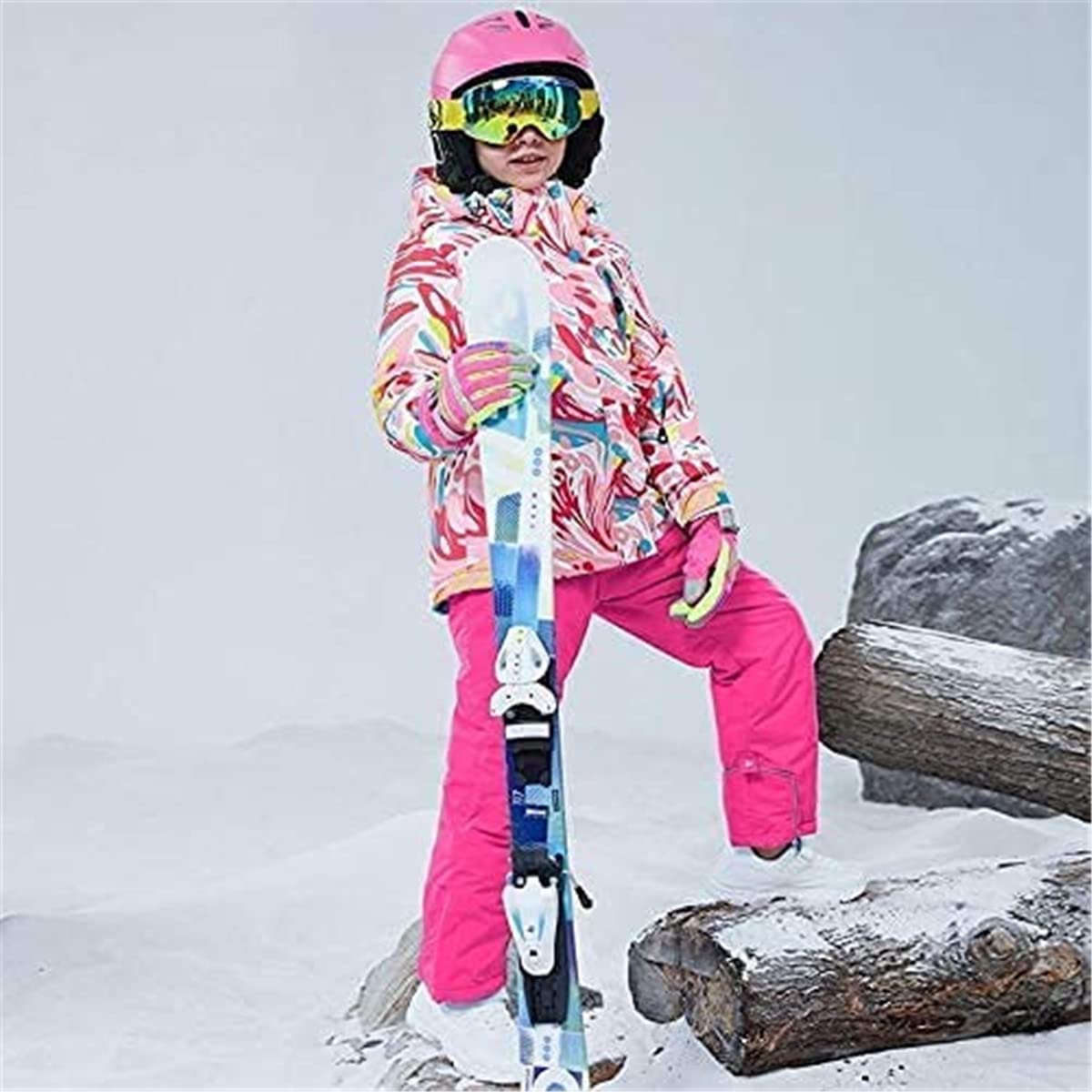 Kids Winter Snow Jacket & Bib Pants Set - Waterproof Windproof Skiing Snowboarding Outwear for Boys & Girls | Perfect for Mountain Adventures & Outdoor Winter Sports