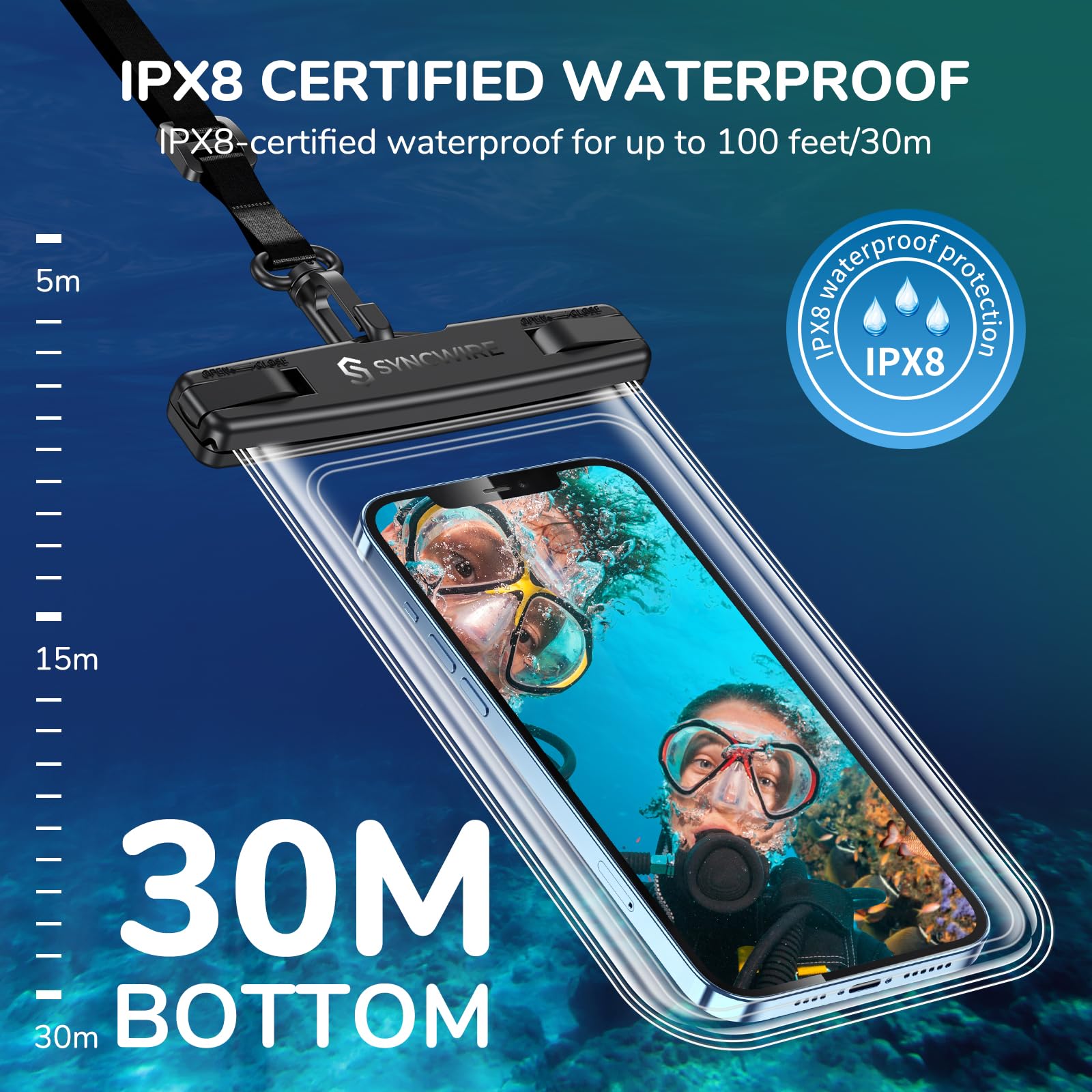 SYNCWIRE Waterproof Phone Pouch [2-Pack] - IPX8 Waterproof Phone Case Dry Bag with Lanyard for iPhone 15/14/13/12/11 Pro/XS/MAX/XR/X/8/7/6 & Samsung S23/S22/S20 (Fits Up to 7 Inch Phones) - Perfect for Swimming, Beach, Kayaking, and Outdoor Activities