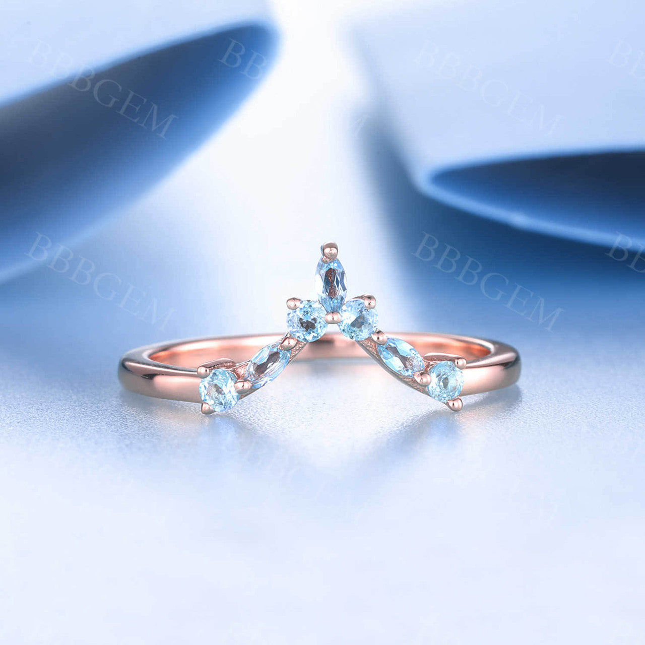 14K Rose Gold Blue Topaz Wedding Band - Dainty Curved Stacking Ring for Women, December Birthstone Jewelry, Gemstone Engagement Ring for Her | Perfect for Anniversaries, Proposals & Special Occasions
