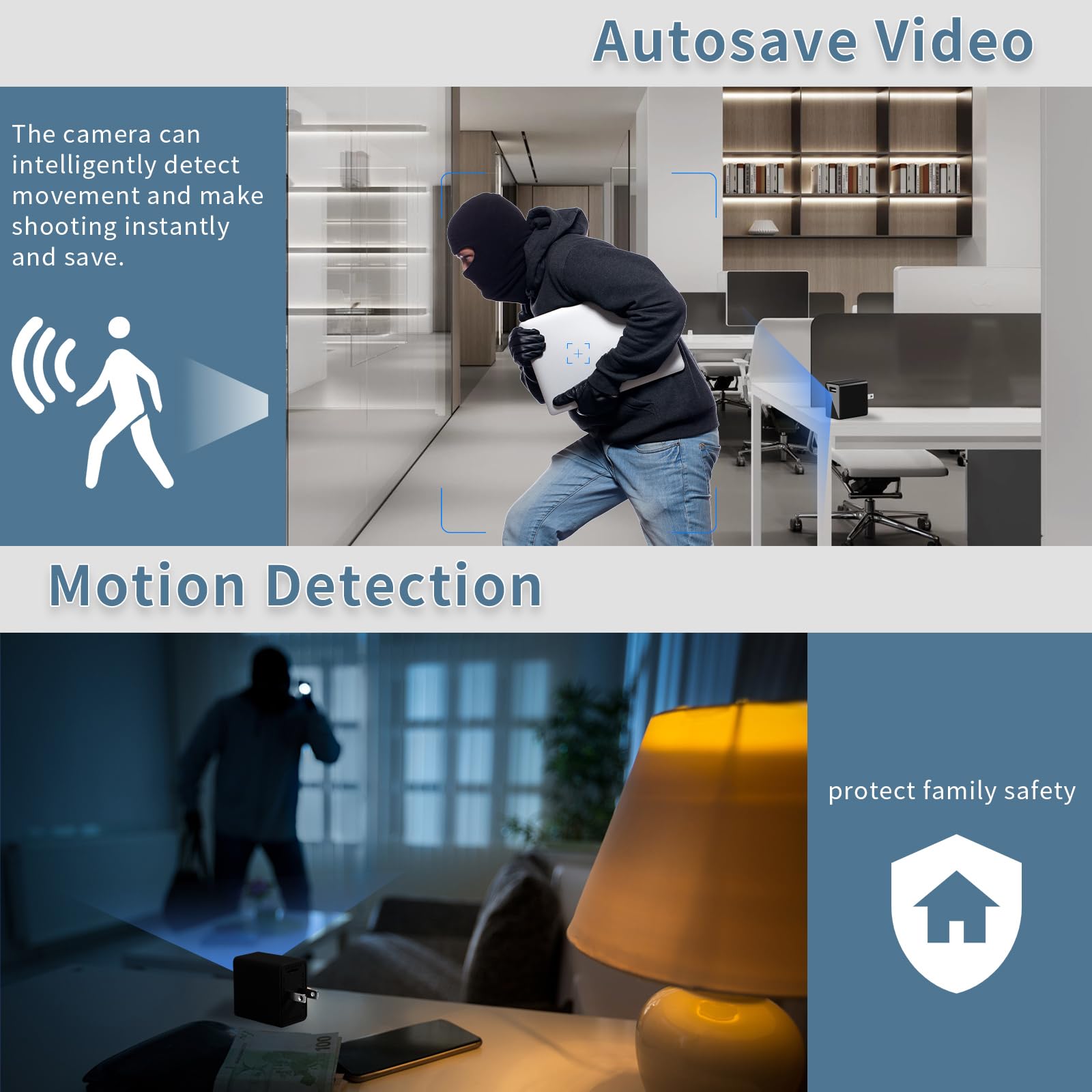 1080P HD Hidden Camera Charger - Wireless Spy Cam with Motion Detection, Mini USB Nanny Cam for Home Security, Office, Baby & Pet Monitoring - Ideal for Elderly Care & Indoor Surveillance