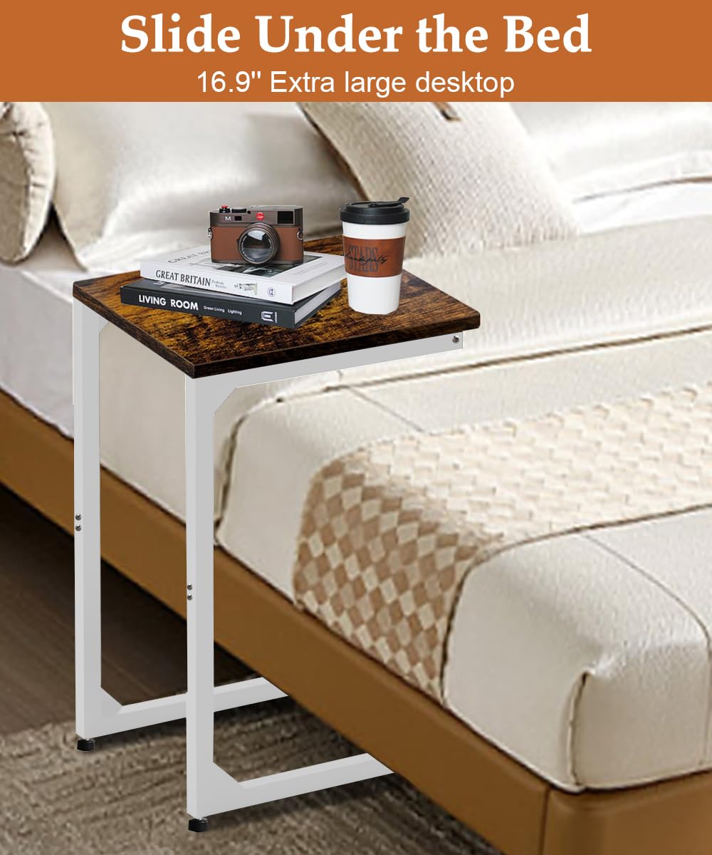 Modern C-Shaped End Table with Sturdy Metal Frame - Small Side Table for Couch & Sofa - Versatile TV Tray Table for Living Room, Bedroom & Nightstand - Bright White Finish - Perfect for Small Spaces, Reading Nooks & Apartment Decor