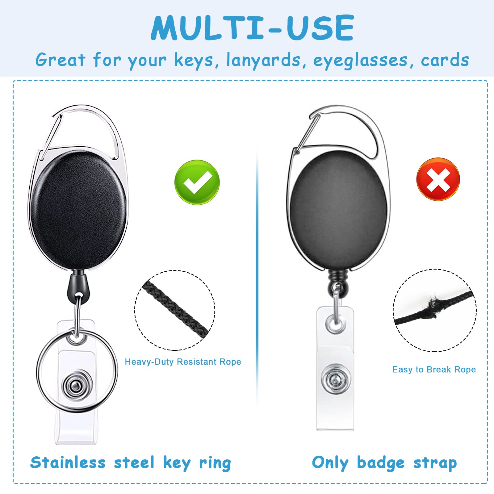 Simetufy 15 Pack Retractable ID Badge Holder with Carabiner - Heavy Duty for Office & Work