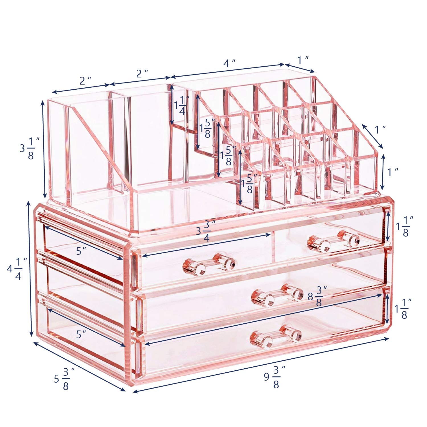 Ikee Design Pink Jewelry & Cosmetic Storage Display Boxes 2-Piece Set - Vanity Organizer Makeup Holder for Necklaces, Rings & Beauty Products | Perfect for Bedroom Dresser, Bathroom Counter & Travel