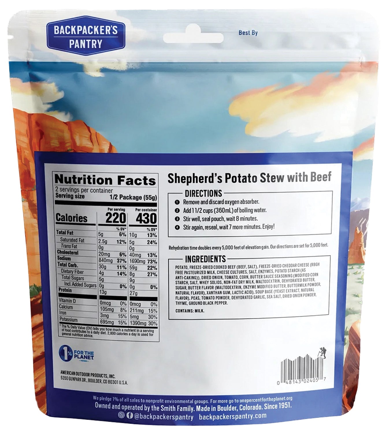 Backpacker's Pantry Beef Performance Shepherd Potato Stew - 2 Person Meal | Freeze-Dried Camping Food for Hiking, Backpacking & Emergency Preparedness