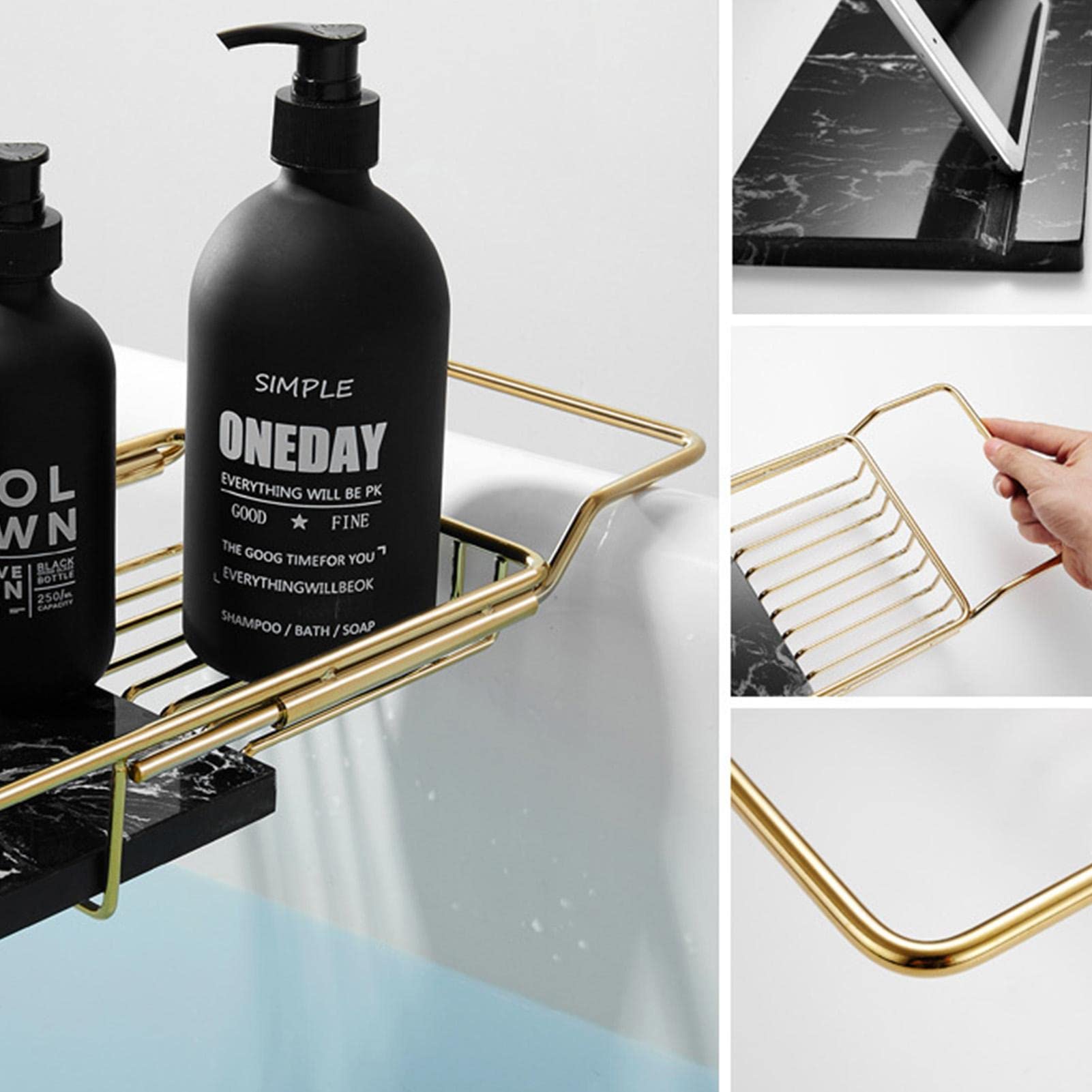 Luxury Expandable Bathtub Caddy Tray - Adjustable & Removable Bath Organizer with Gold Finish | Perfect Bathroom Accessory for Relaxing Spa Nights, Reading & Wine in Tub