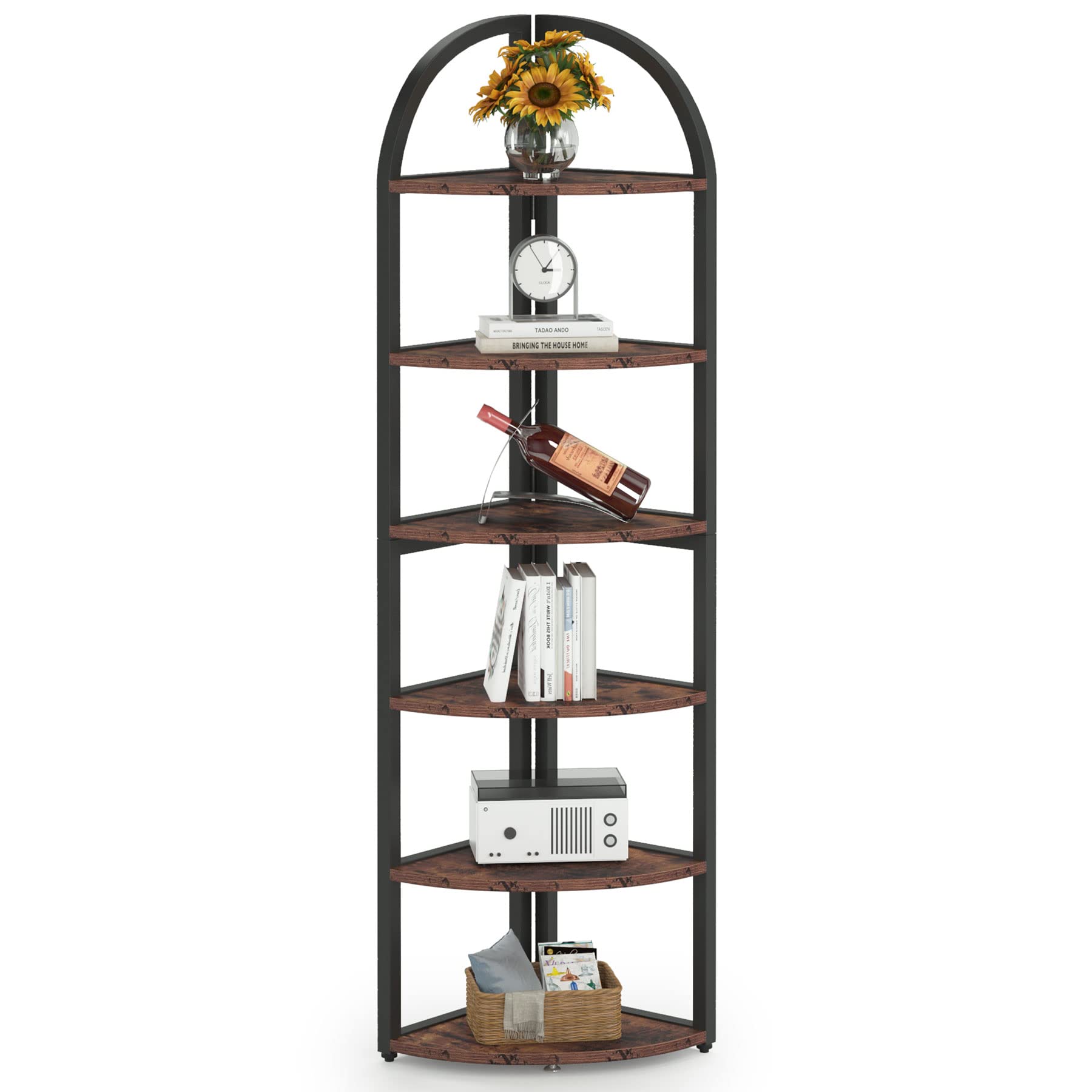 Tribesigns 6-Tier Tall Corner Bookshelf - 71 Inch Rustic Wood Shelf for Small Spaces, Home Office, Living Room & Kitchen - Perfect for Organizing Books, Plants, Decor & Kitchen Supplies