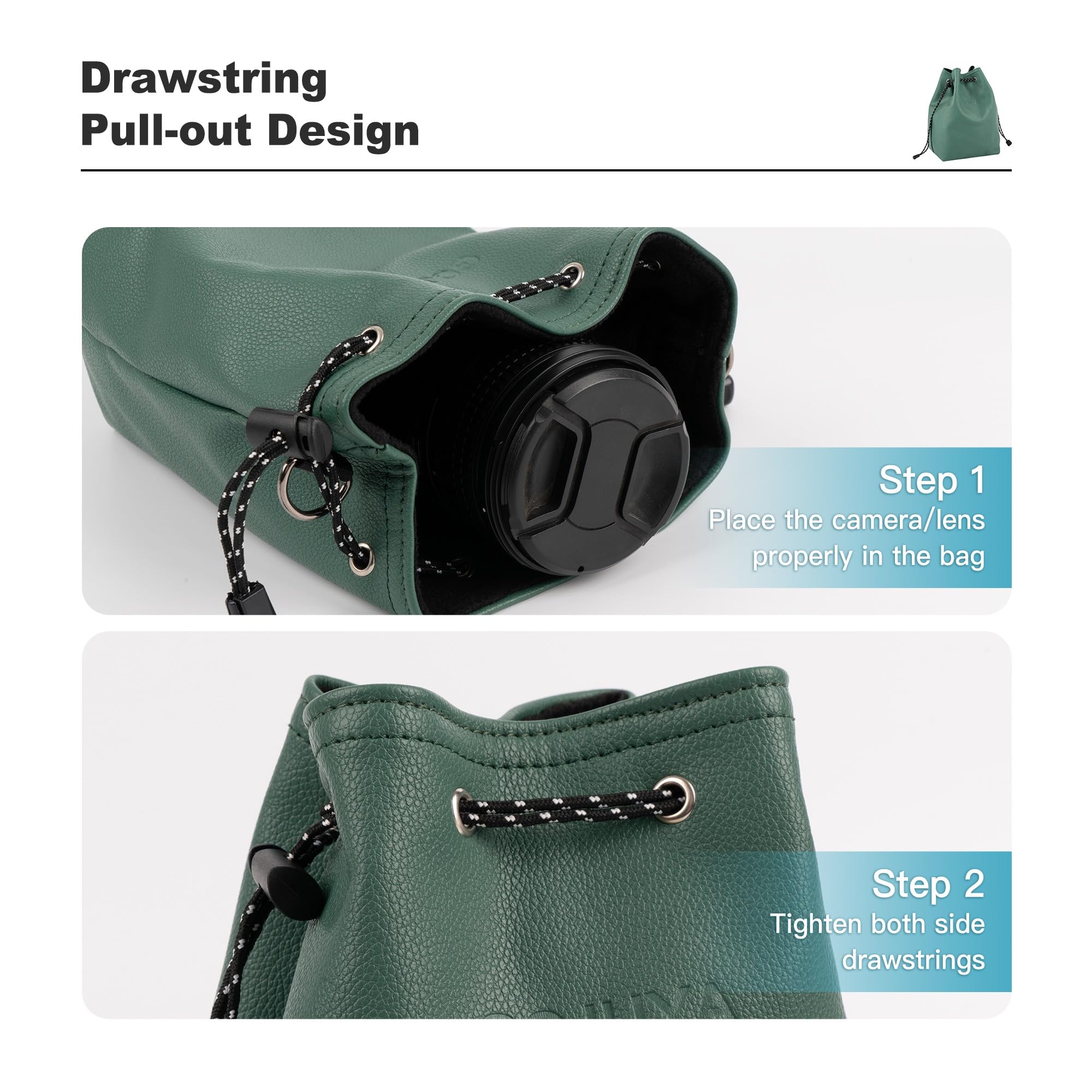 Waterproof Leather DSLR/SLR Camera Bag with Removable Crossbody Strap - Large Photography Case for Men & Women (Dark Green) - Perfect for Travel, Hiking & Outdoor Photography