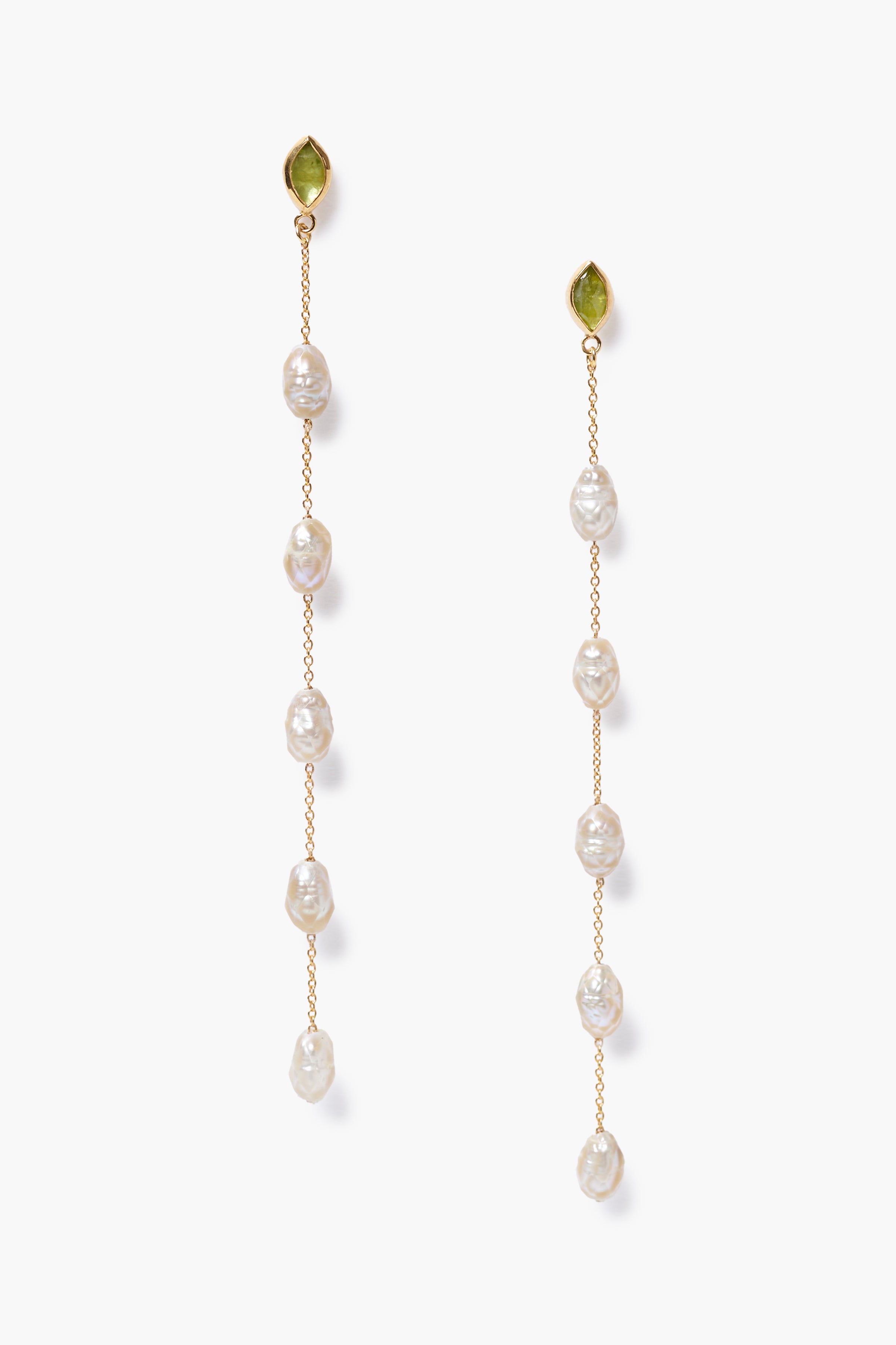 Gwen Elegant Tiered Pearl Earrings with Peridot Gemstone – Perfect for Weddings, Parties & Special Occasions