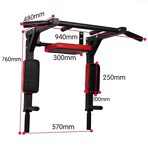 Pull Up Bar for Home Gym - Wall Mounted Chin Up Bar with Heavy Duty Steel Construction, Black/Red - Perfect for Strength Training & Home Workouts