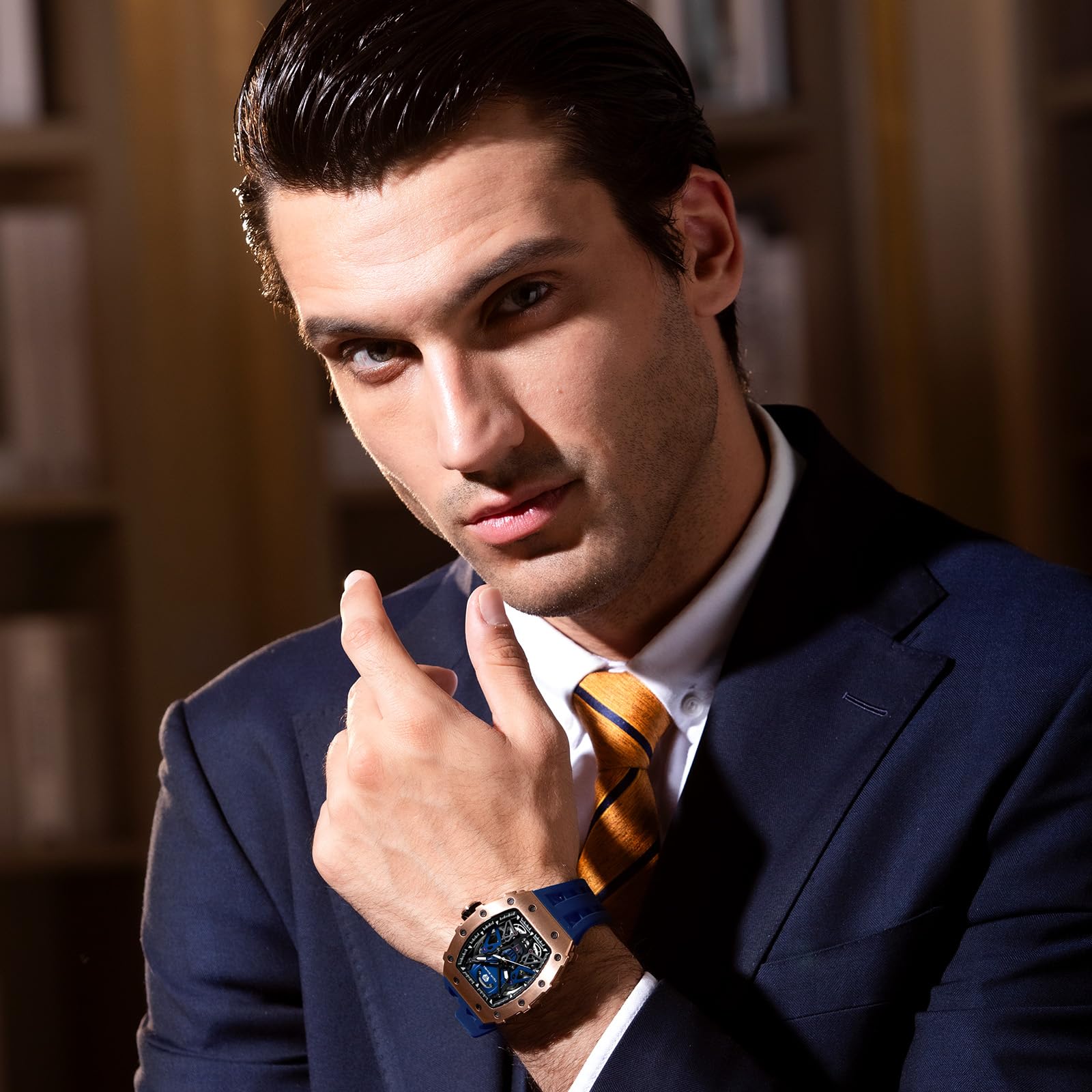 TSAR BOMBA Luxury Men's Watch - 50M Waterproof Tonneau Chronograph with Silicone Band & Mechanical Movement - Perfect for Business, Casual Wear & Gifts for Him