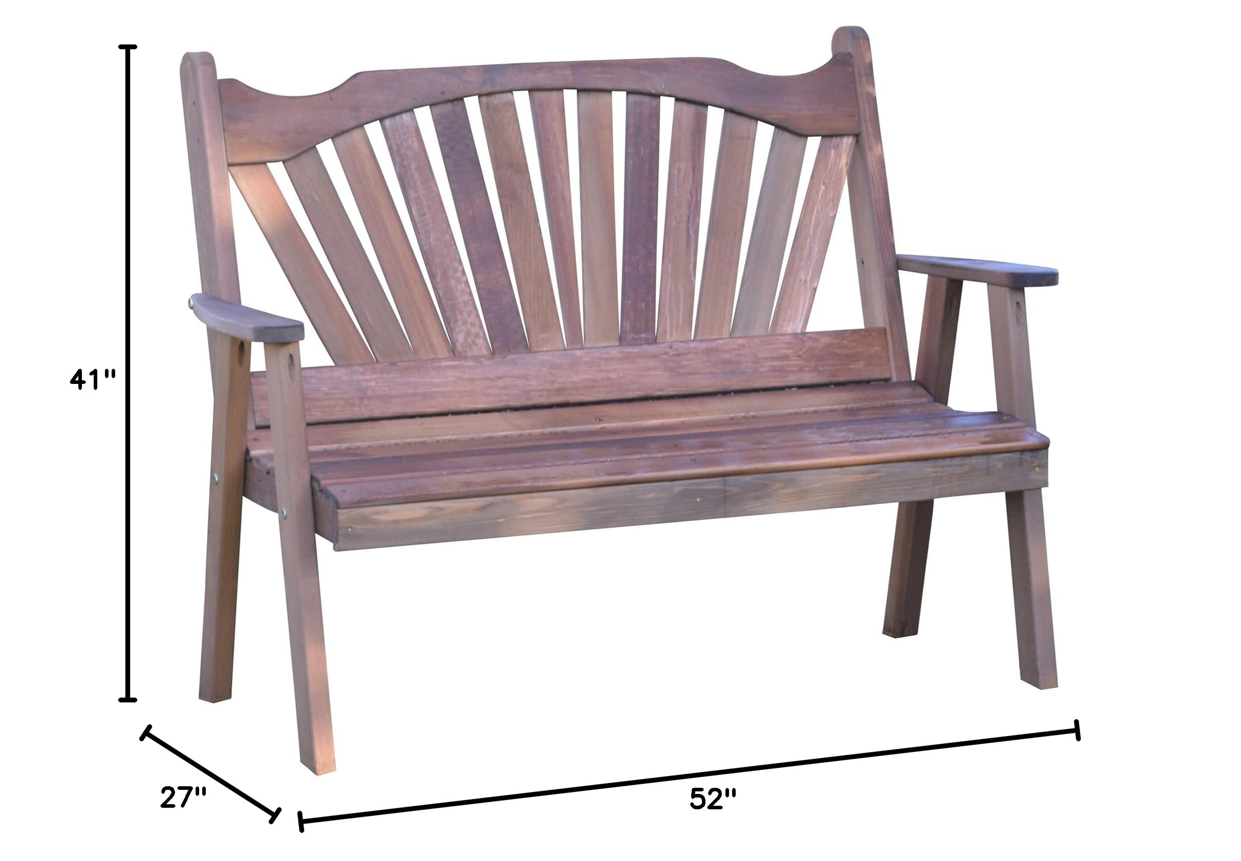 Furniture Barn USA 4ft Cedar Fanback Garden Bench with Walnut Stain - Perfect for Outdoor Patio, Porch, and Backyard Relaxation