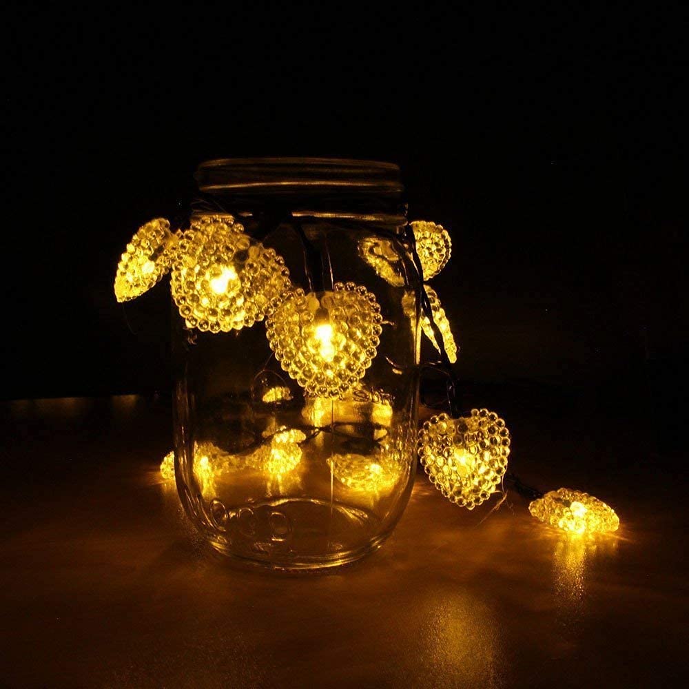 Solar Heart String Lights - 20ft Waterproof 30 LED Heart-Shaped Outdoor Lights with 8 Lighting Modes | Solar Powered Fairy Lights for Garden, Pathway, Wedding, Party & Christmas Decor (Warm White) | Perfect for Romantic Backyard, Patio, and Holiday Celebrations