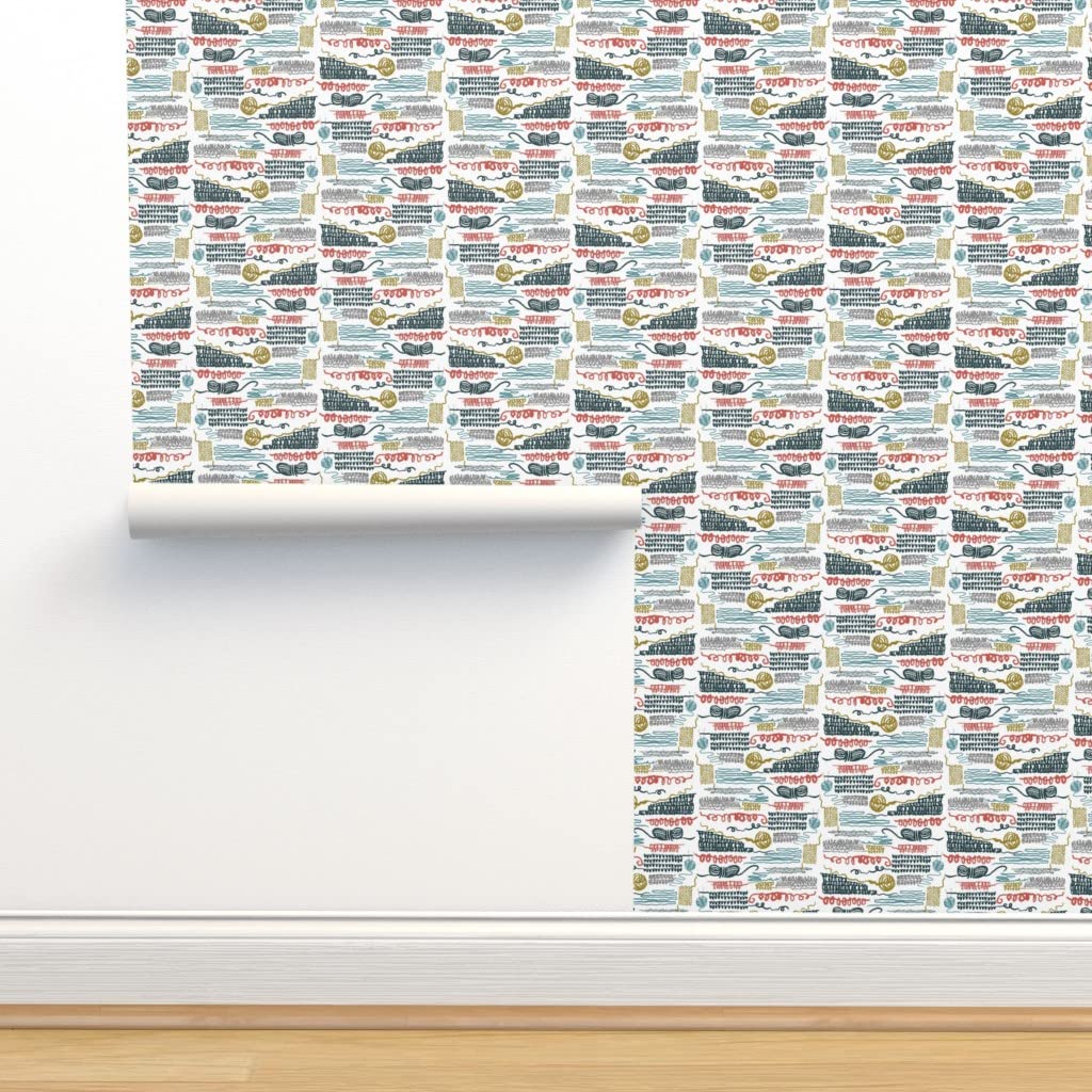 Premium Commercial Grade Wallpaper 27ft x 2ft - Knitting Stitches Art Multicolor Traditional Peel & Stick Wallpaper by Spoonflower | Perfect for Living Room, Bedroom, Nursery & Office Decor