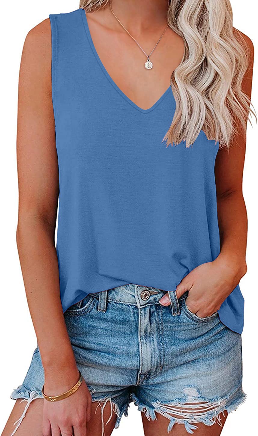 Women's Loose Fit V-Neck Casual Tank Tops - Sleeveless Summer Blouses & Shirts for Beach, Travel, and Everyday Wear