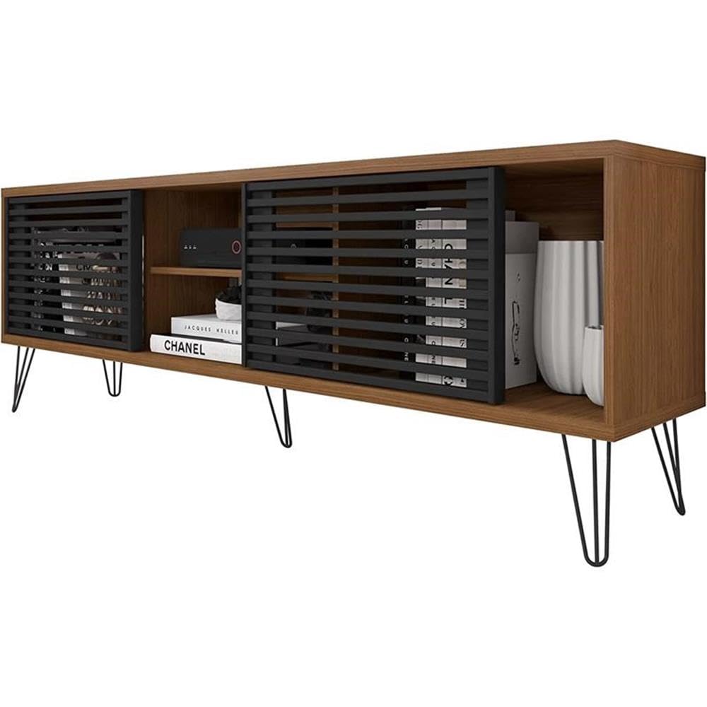 Better Home Products 70 Inch Walnut TV Stand - Mid-Century Modern Design for Living Room, Bedroom & Home Theater Entertainment Centers