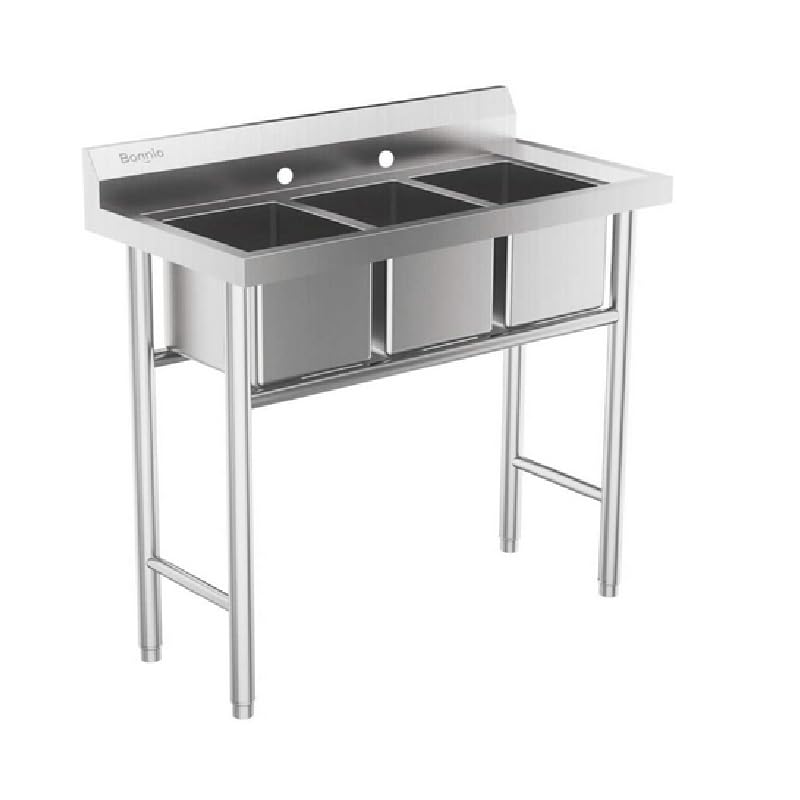 3 Compartment Commercial Stainless Steel Utility Sink - Heavy Duty Free Standing Kitchen Sink with 3 Drains, 39