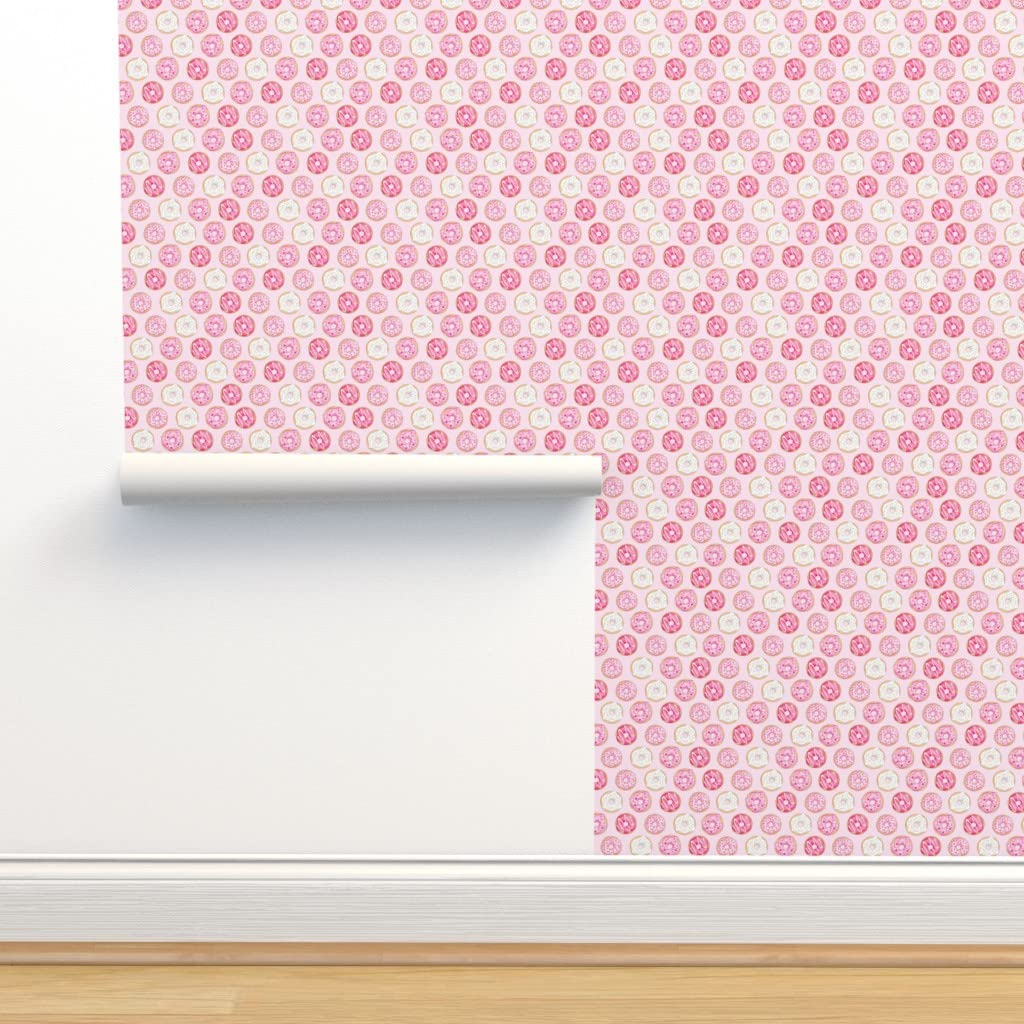 Peel & Stick Removable Wallpaper - 12ft x 2ft Watercolor Donuts Pink Sweet Fun Kids Room Decor | Hand-Drawn Cute Design for Girls Bedroom, Nursery, Playroom & DIY Home Decor