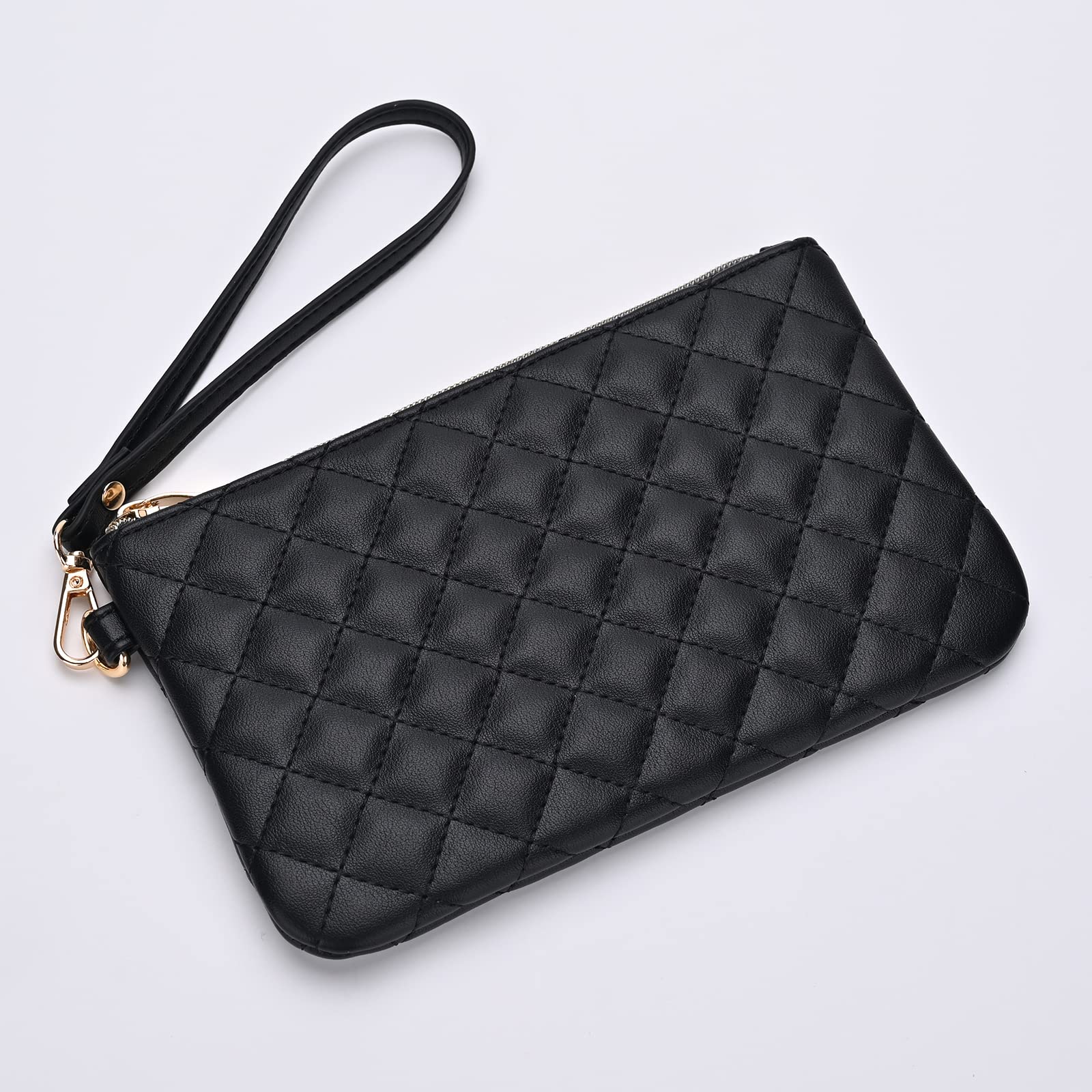 Quilted Vegan Leather Wristlet Purse for Women - Zip Clutch Bag with Strap for Evening, Party & Daily Use | Fashionable Crossbody Pouch for Phone, Cards & Essentials