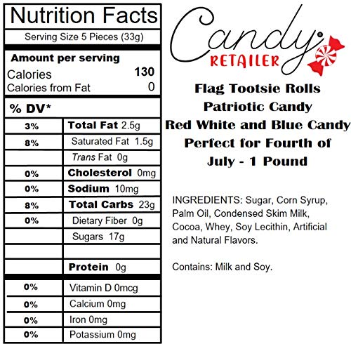 Patriotic Tootsie Rolls - Red White Blue Candy 1lb for Parties & Gifts