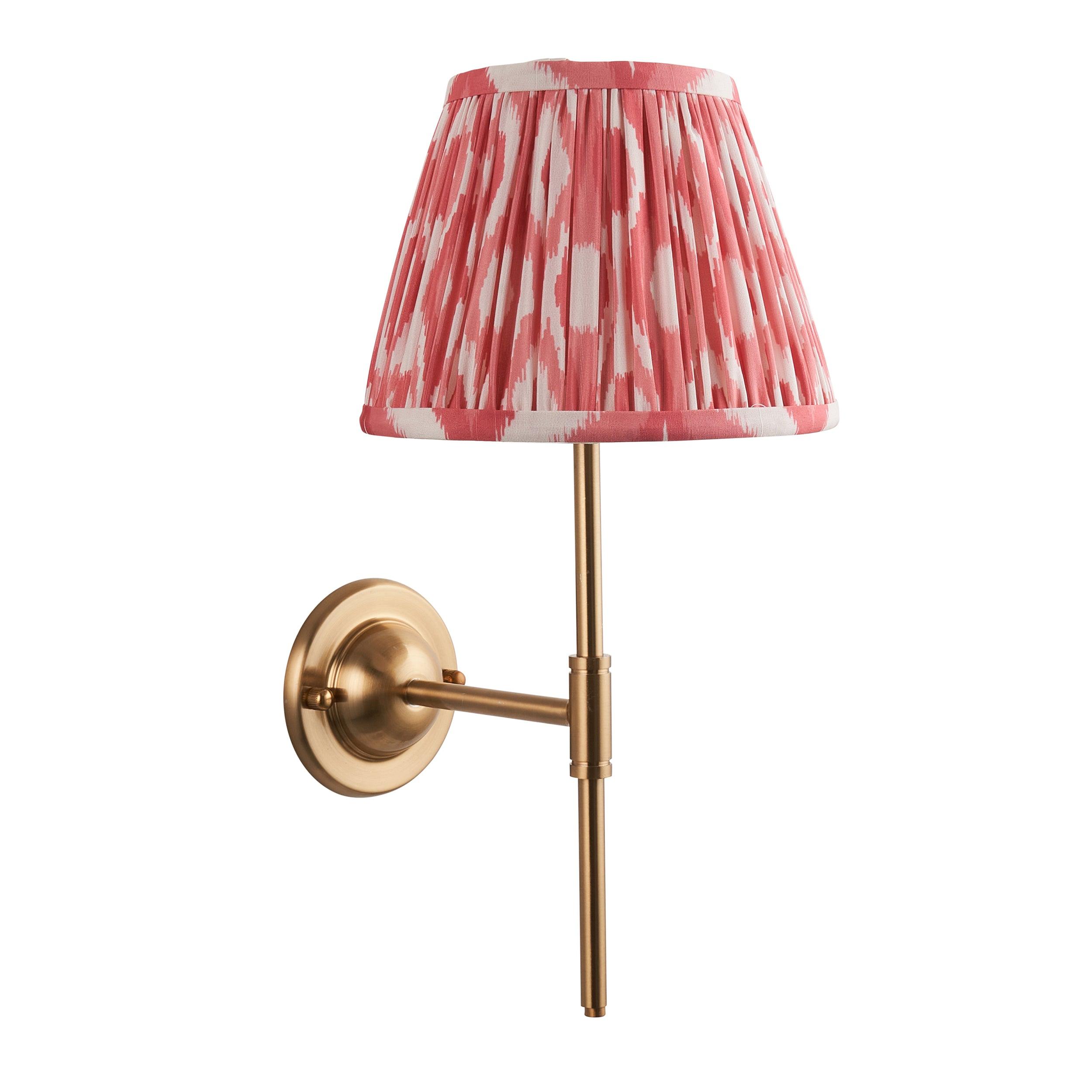 Brass Dome T Bar Wall Light with 20cm Coral Pink Ikat Shade - Perfect for Bedroom, Living Room, and Hallway Lighting