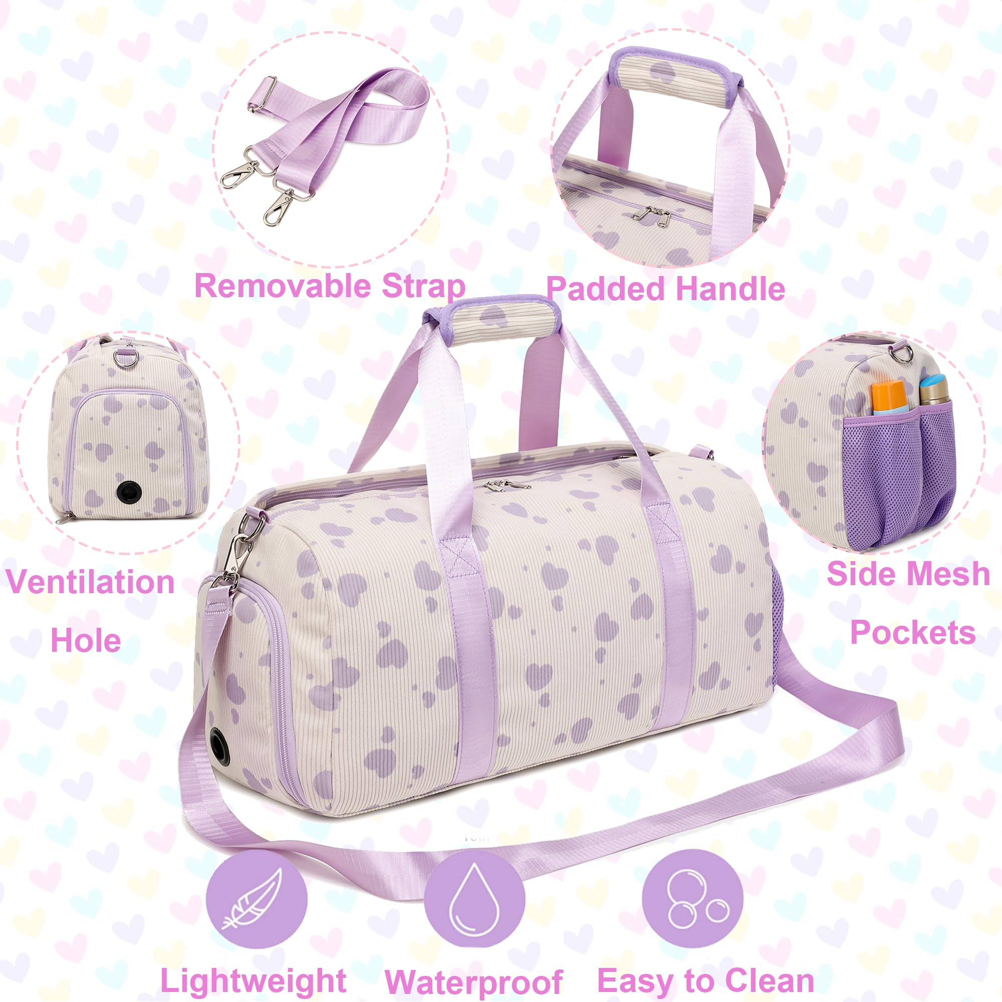 Corduroy Dance Duffle Bag for Girls with Shoe Compartment - Gym & Sleepover