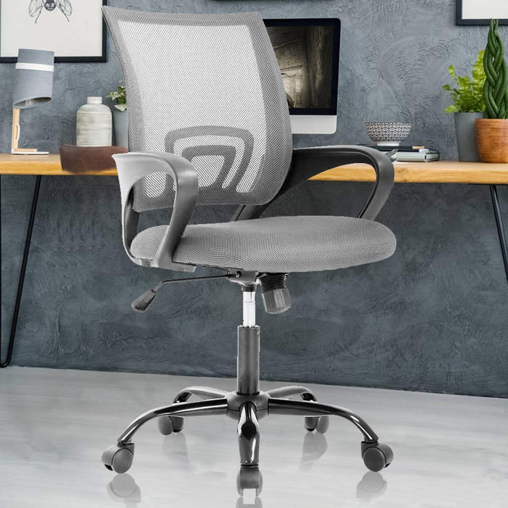 Ergonomic Office Chair with Lumbar Support - Adjustable Height Mesh Computer Desk Chair for Home & Office - Swivel Rolling Task Chair for Men & Women - Modern Executive Chair for Long Hours of Comfort (Grey) - Perfect for Work, Gaming & Study