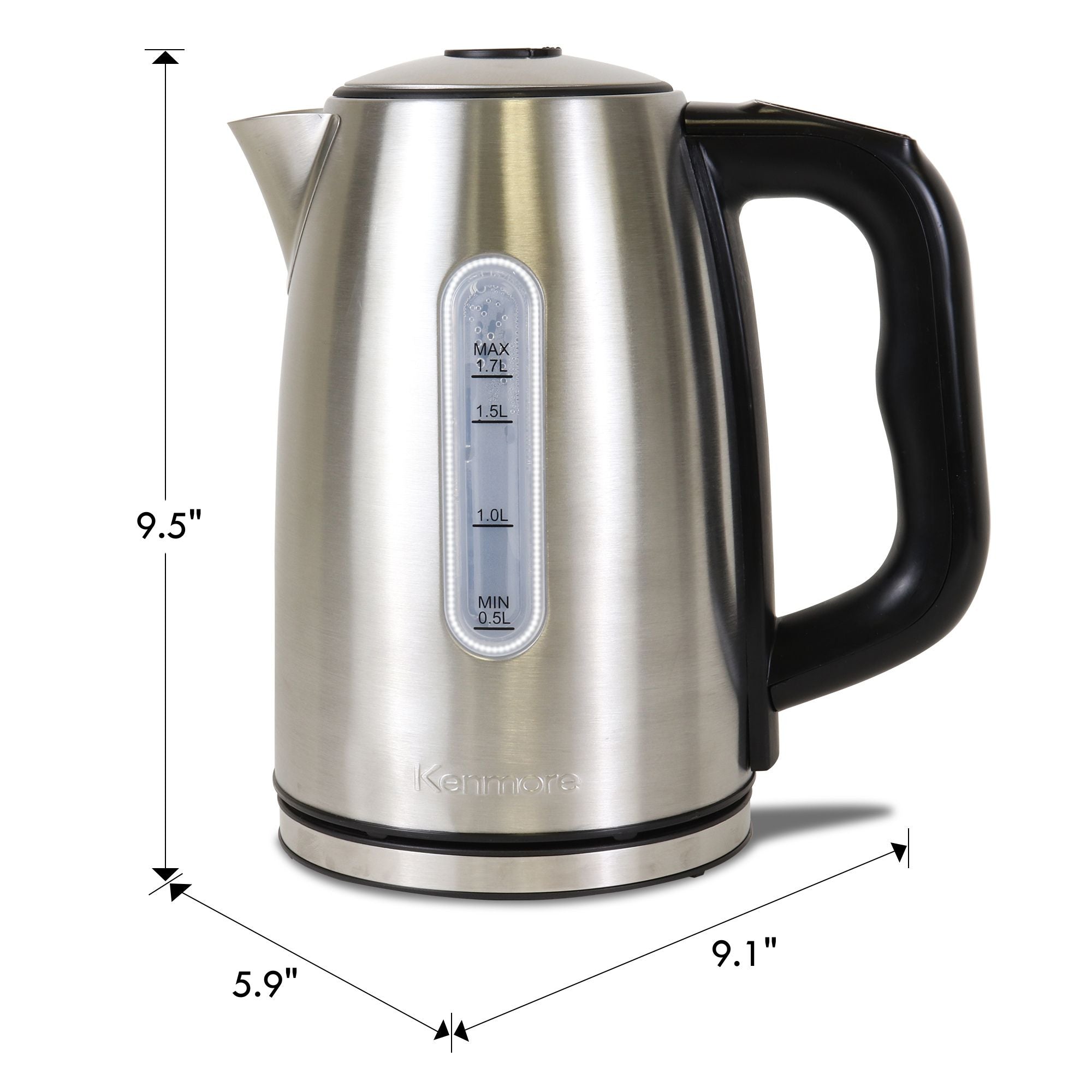 Kenmore 1.7L Cordless Electric Kettle with 6 Temperature Presets - Stainless Steel Tea Kettle with LED Light, Auto Shut Off, Keep Warm & Boil Dry Protection - Perfect for Home, Office & Tea Lovers (Silver)