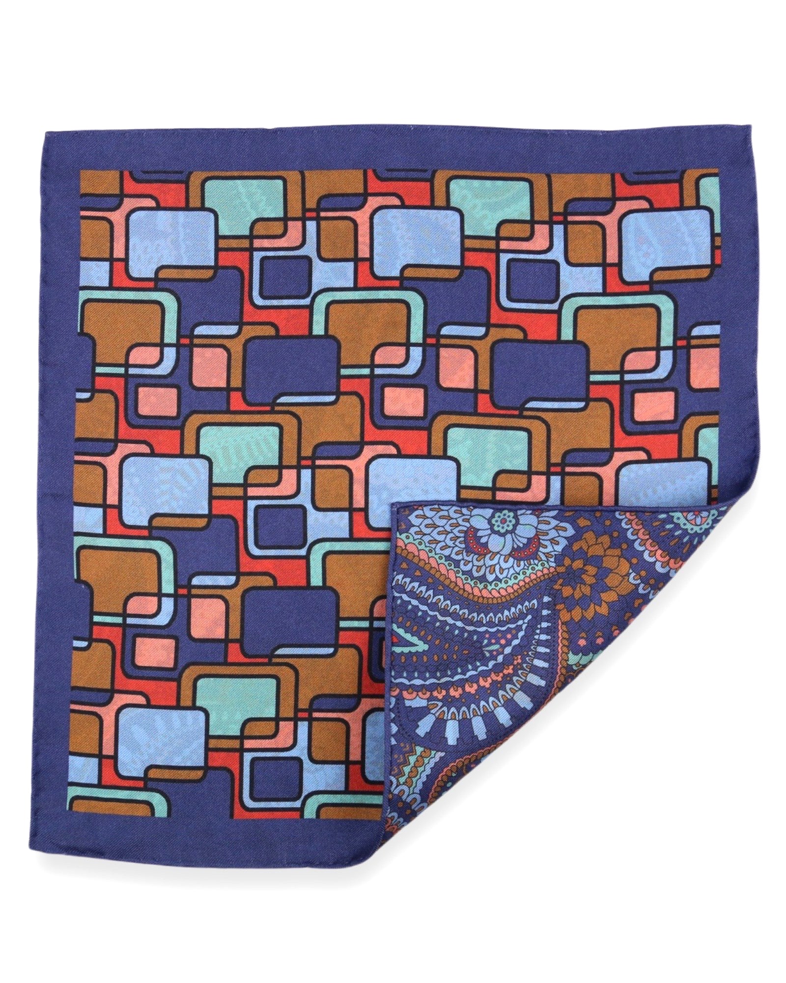 DÉCLIC Maxwell Reversible Pocket Square - Blue Silk Handkerchief for Men | Perfect for Weddings, Business Meetings & Formal Events