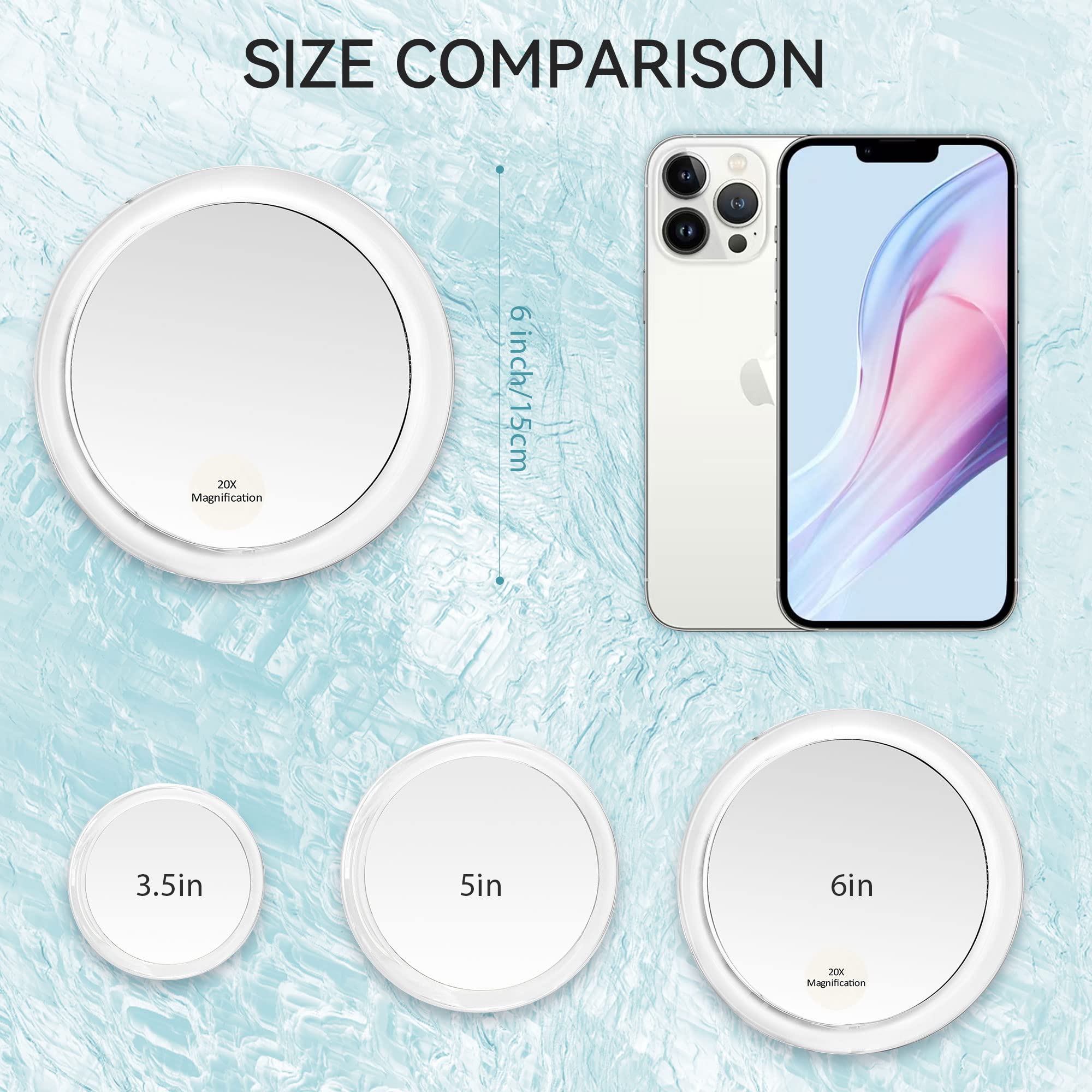 20x Magnifying Mirror with Suction Cup - 6 Inch Close Up Makeup Mirror for Precise Eyebrow Shaping, Skincare & Shaving - Bathroom Vanity Mirror with Super Magnification for Flawless Beauty Routine