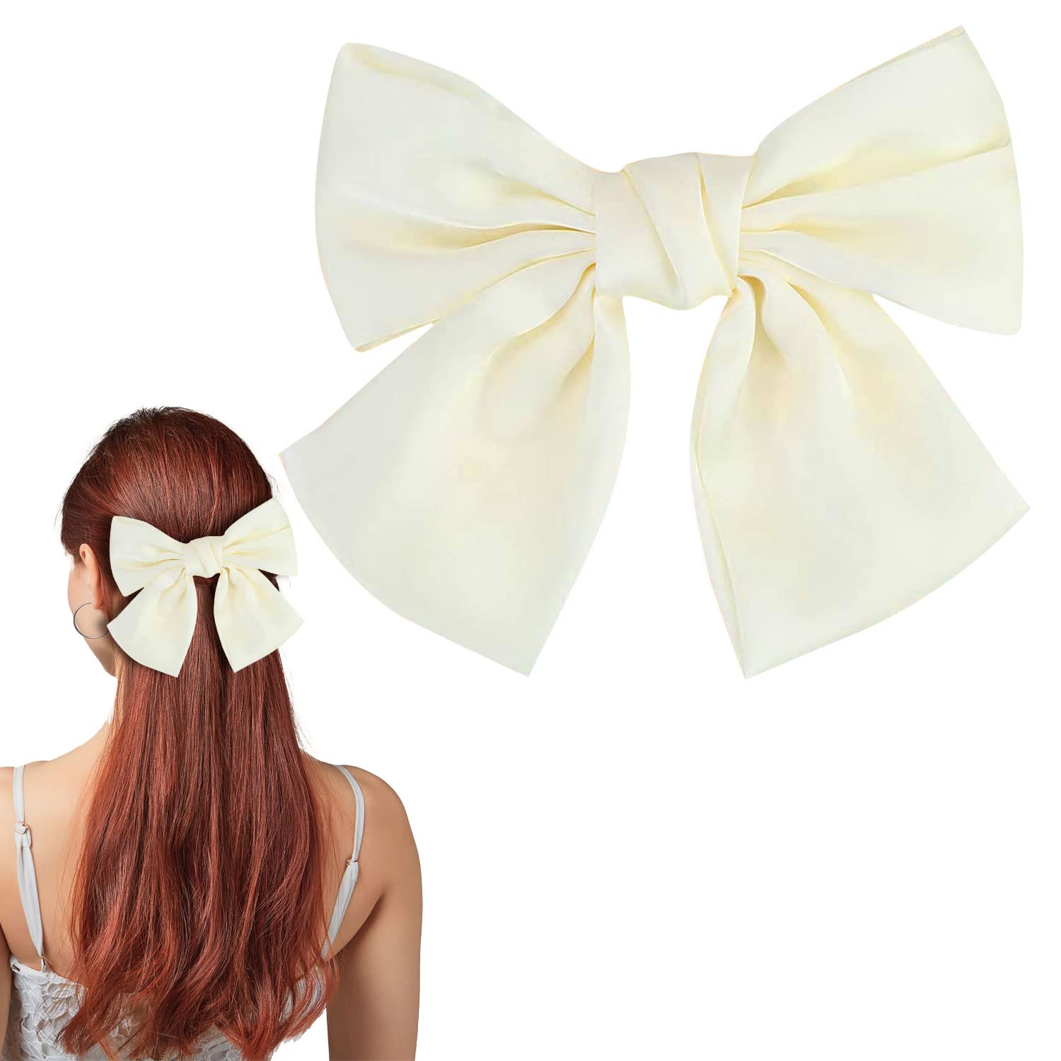 Elegant White Satin Hair Bow Clip for Women & Girls - Soft Silky Ribbon Hairpin, Big Bowknot French Barrette - Perfect for Weddings, Parties & Everyday Style (1pc)