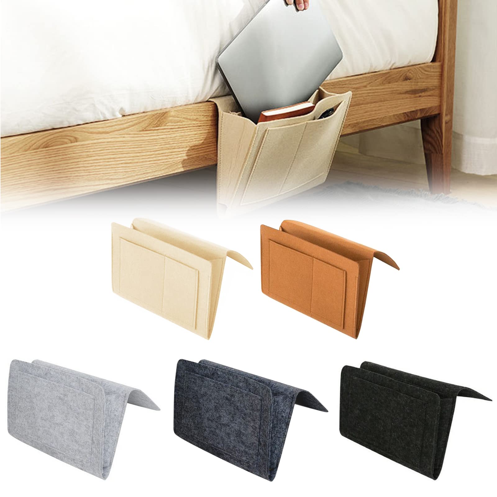 Giroayus Hanging Storage Organizer with 5 Pockets - Felt Bedside Caddy for Home, Dorm & Sofa - Perfect for Storing Books, Phones, Remotes & Essentials by Your Bed or Couch