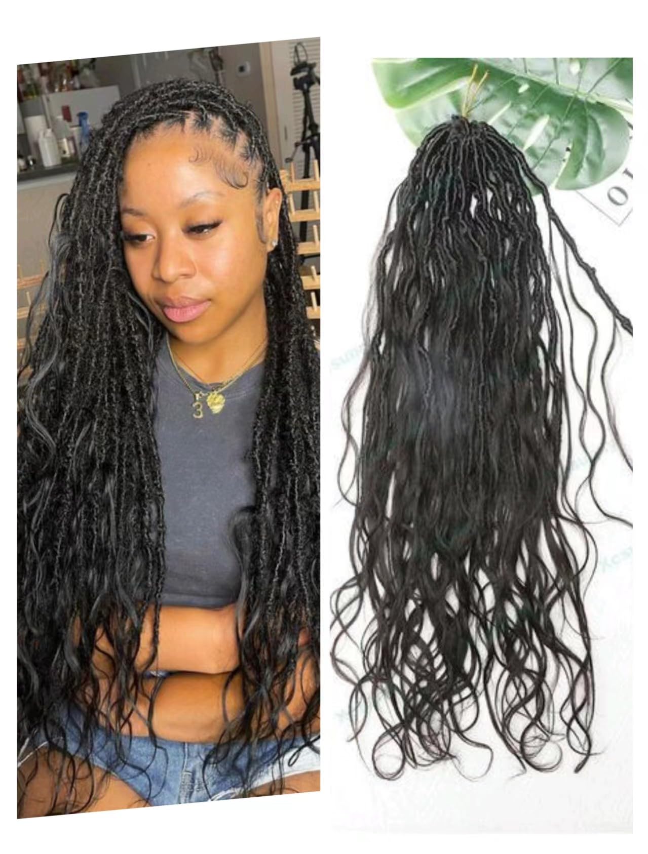 Pre-Looped Crochet Boho Faux Locs with Human Hair - 26 Inch Body Wave Curls & Curly Ends Box Braids - 2 Pack (48 Strands) for Protective Hairstyles & Boho Chic Looks