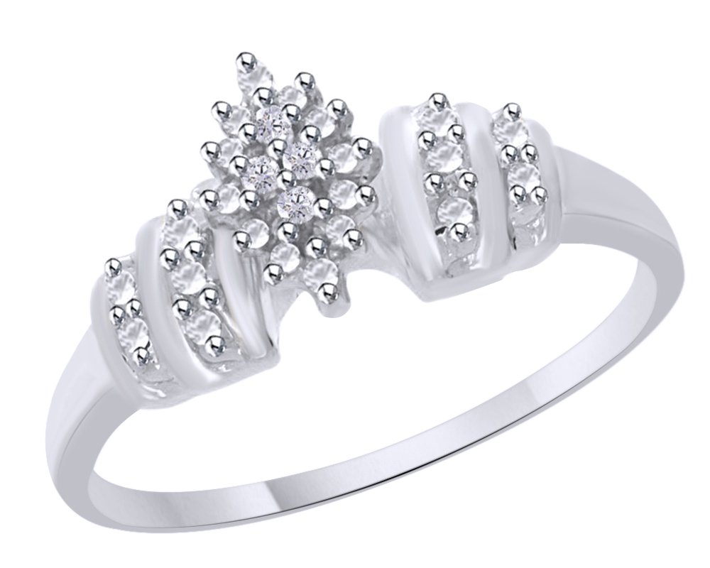 14K Gold Over Sterling Silver White Natural Diamond Accent Cluster Engagement Ring (0.02 CTTW) - Perfect for Proposals, Anniversaries & Romantic Occasions
