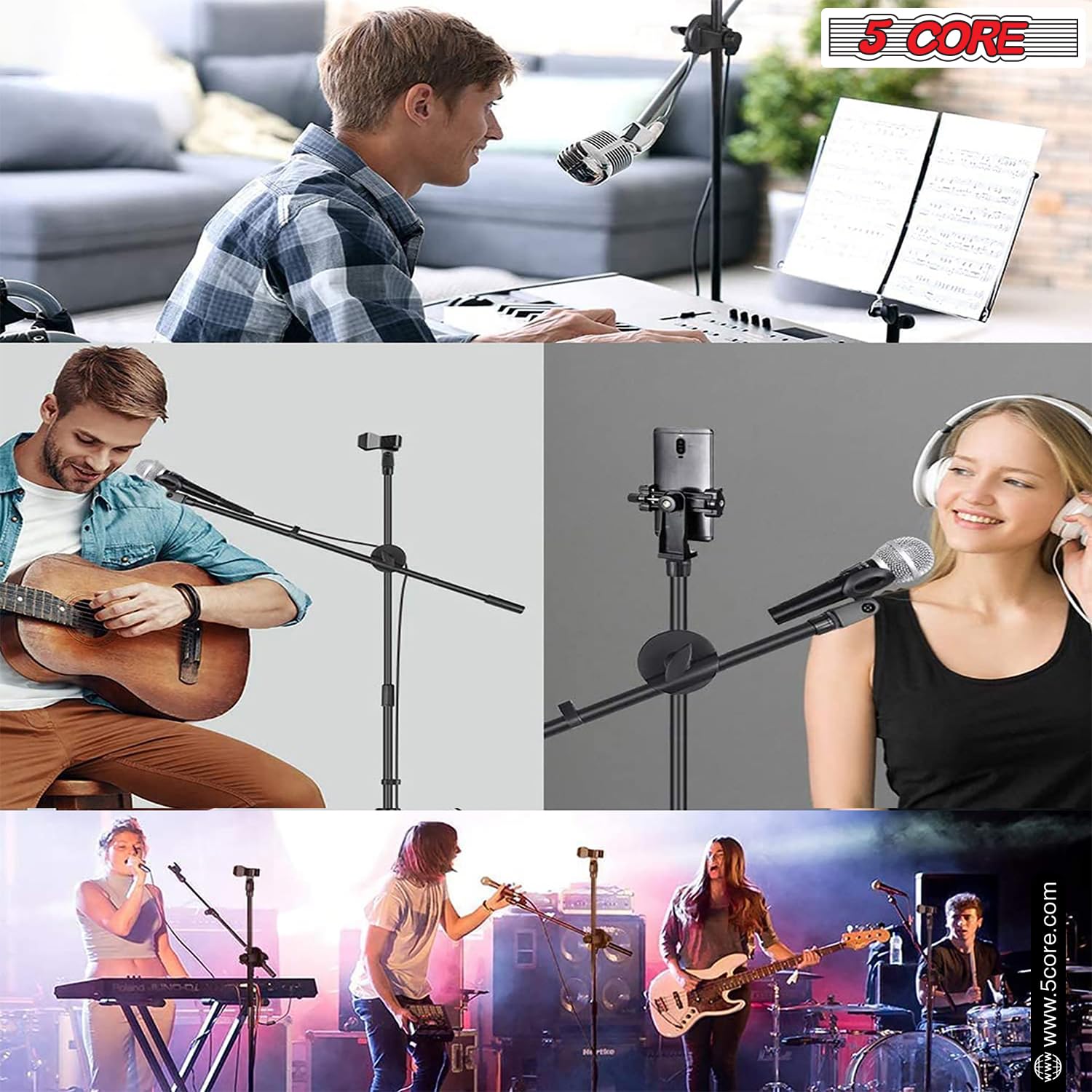 5 Core Heavy Duty Adjustable Tripod Mic Stand (31-76 Inches) with 360° Rotating Boom Arm & Dual Mic Holder - Perfect for Podcasting, Live Streaming & Studio Recording