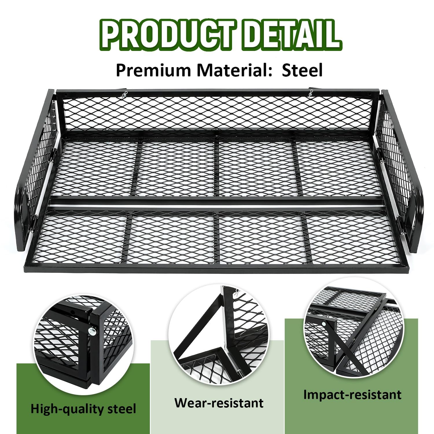 ECOTRIC Universal ATV UTV Rear Cargo Basket - Heavy Duty Black Steel Mesh Storage Rack for Hunting, Camping & Outdoor Adventures